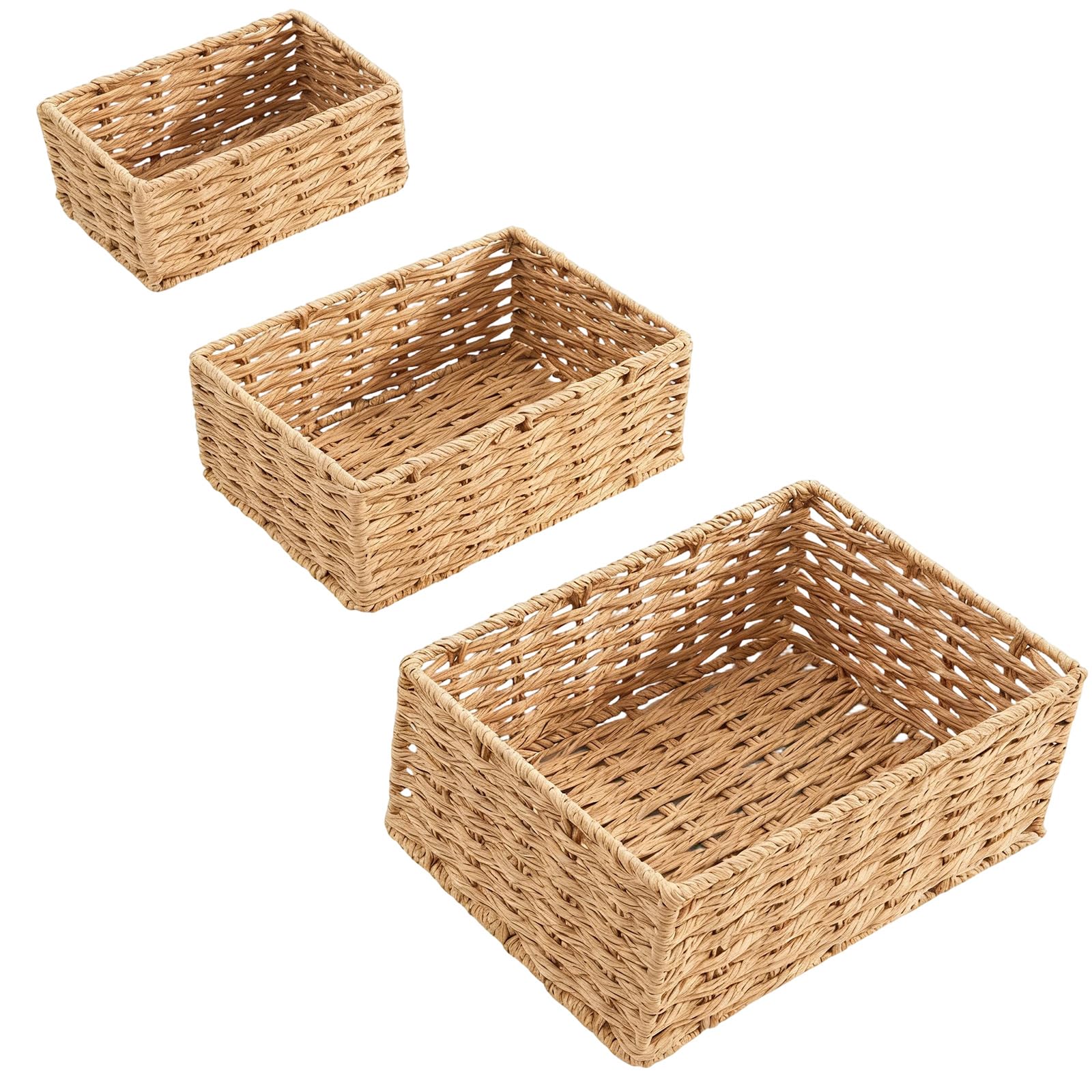 Kalttoy Of 3 Hand Crafted Small Grass Woven Baskets for Multipurpose Home Organization of Household Items Home Organizers