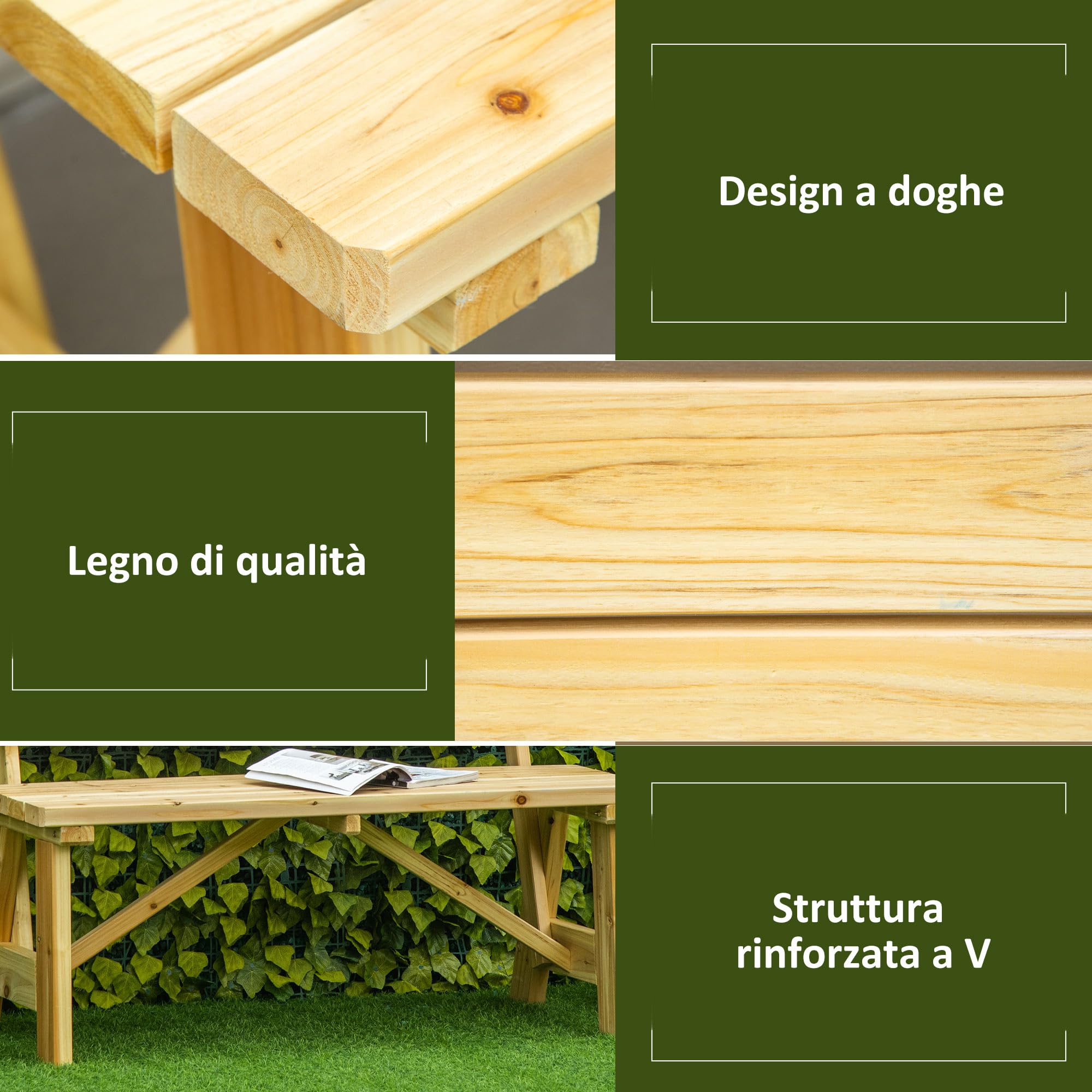 Outsunny Panchina da Esterno in Legno, Panchina 2 Posti da Giardino a Doghe con Schienale Alto, 116x56x80cm, Colore Naturale
