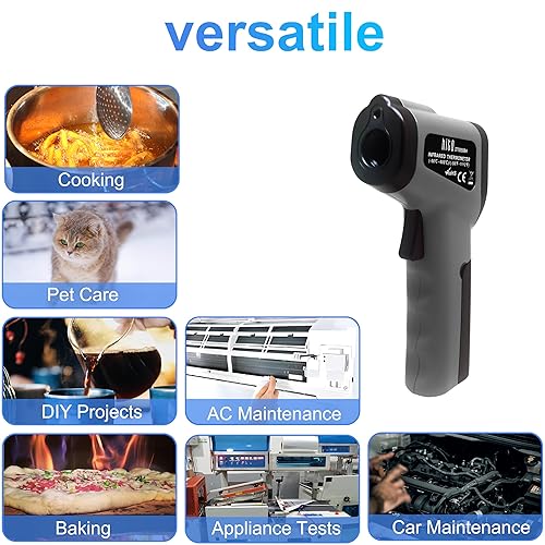 Miniatura 7 de hito Pistola de temperatura láser infrarroja de -58 F a 1112 F, pistola de temperatura para horno de pizza, cocina, refrigerador, piscina, reptiles,