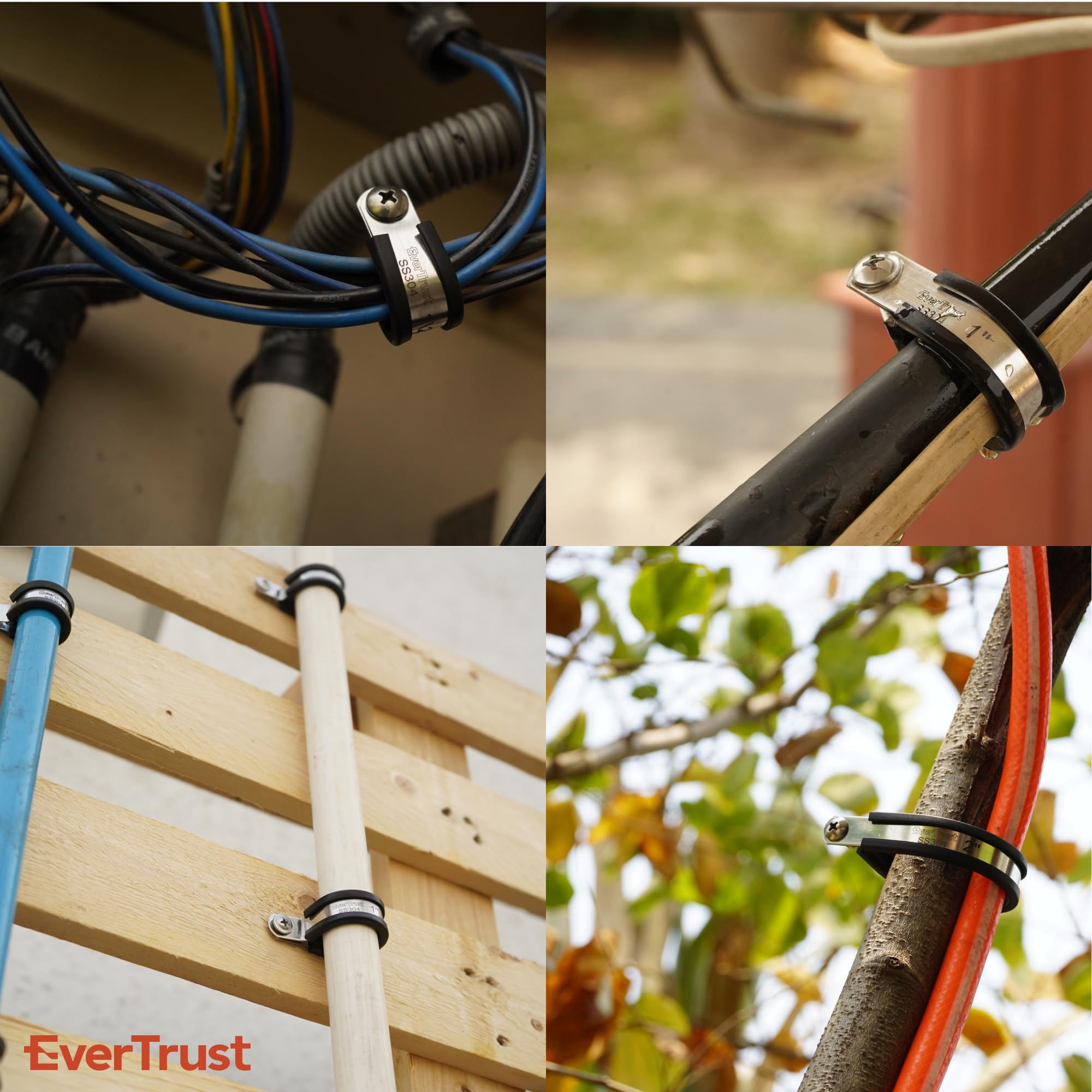 EverTrust Flexigrip Edelstahl-Kabelklemmen – 1/2 Zoll (1,27 Cm) Mit Geriffeltem Gummifutter, Für Garten, Auto & Haushalt