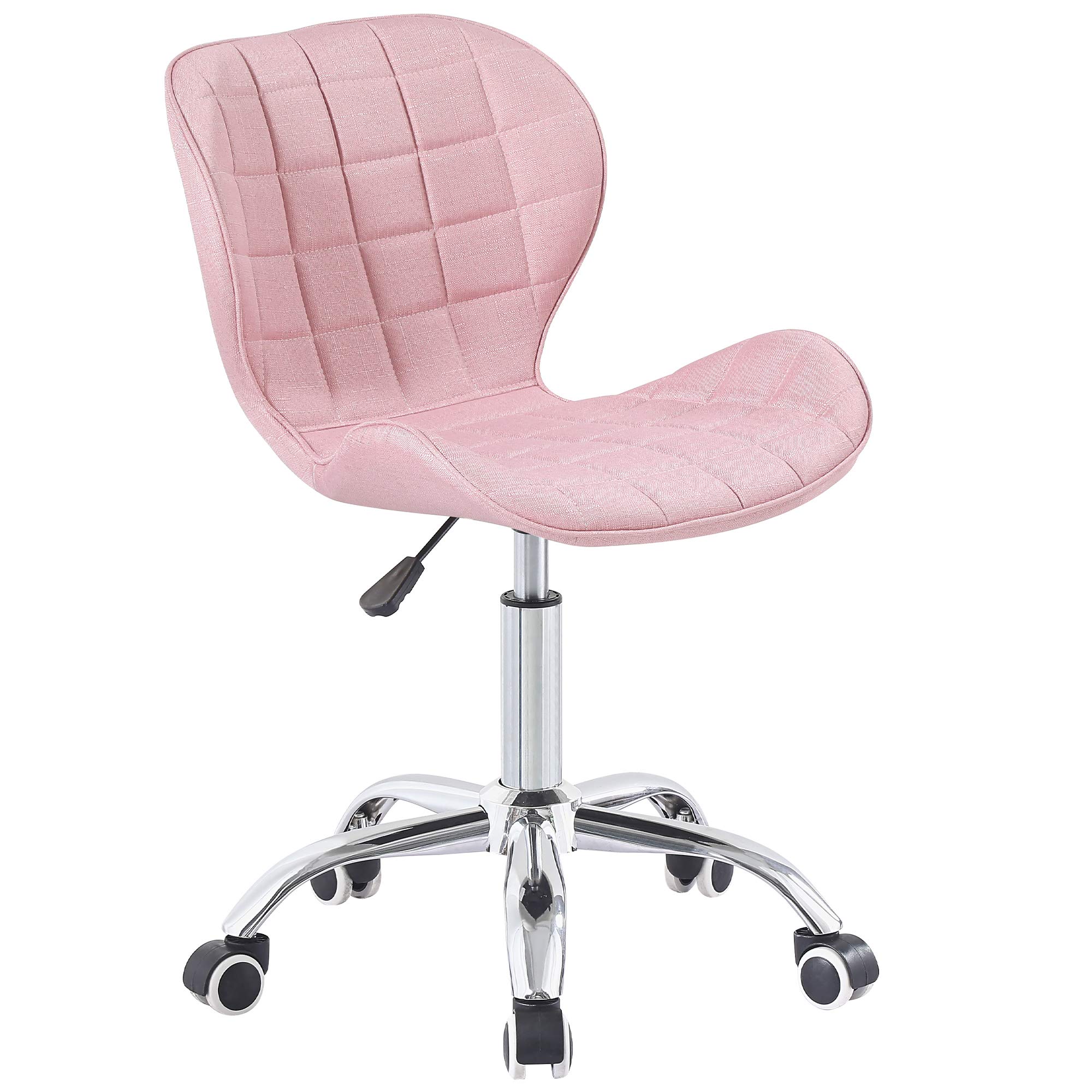 Charles Jacobs Swivel Office Chair with Chrome Base Wheels and Adjustable Height in Pink Fabric