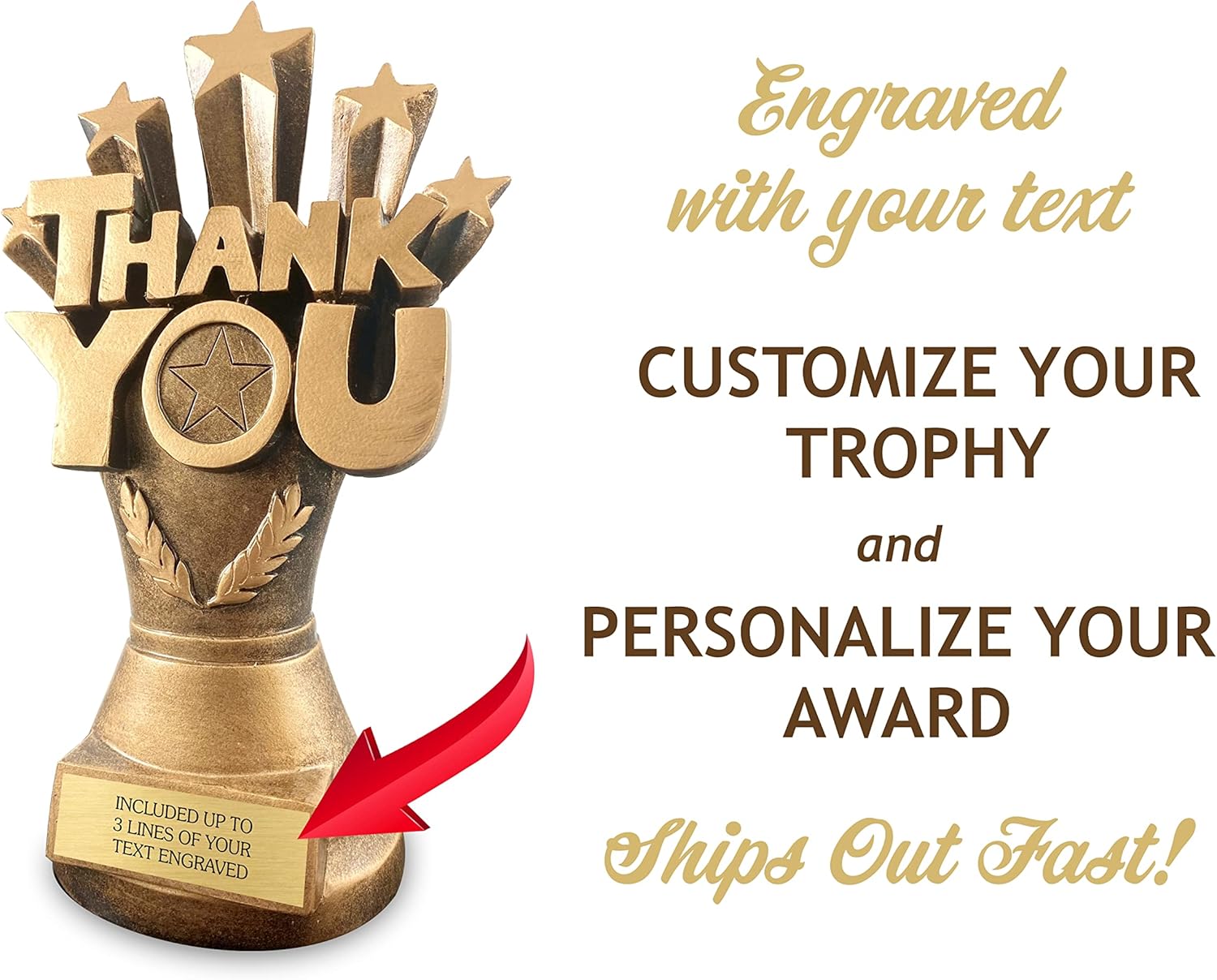 Employee Awards and Recognition Thank You Trophy - Personalized 8.5-Inch Award with Custom Engraved Plate - Perfect for Employee, Volunteer, Sponsor, or Appreciation Gifts - Customize Now