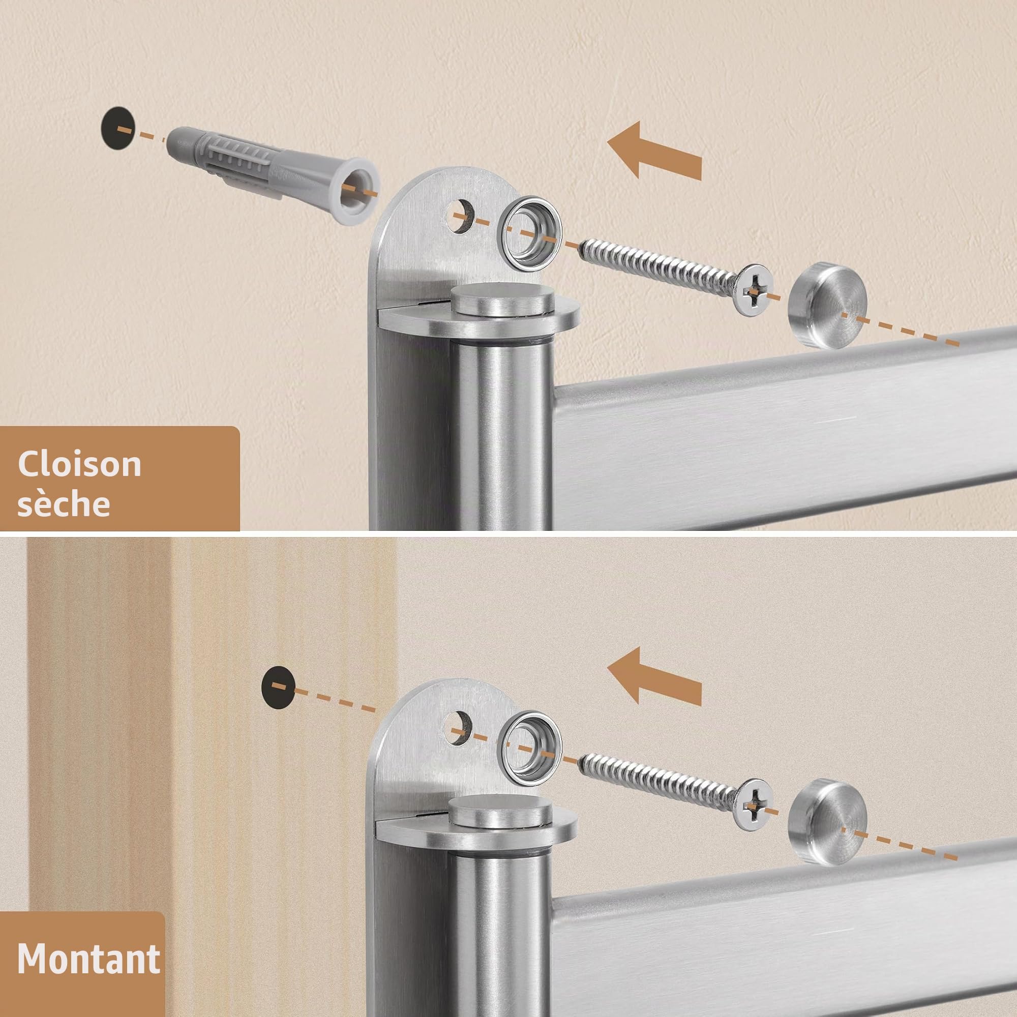 KES Porte-Serviettes de Salle de Bain avec 4 Barres Porte-Serviettes Acier Inoxydable SUS304 pivotant à 180 ° 50 cm Brossée, A2104S4L50-2