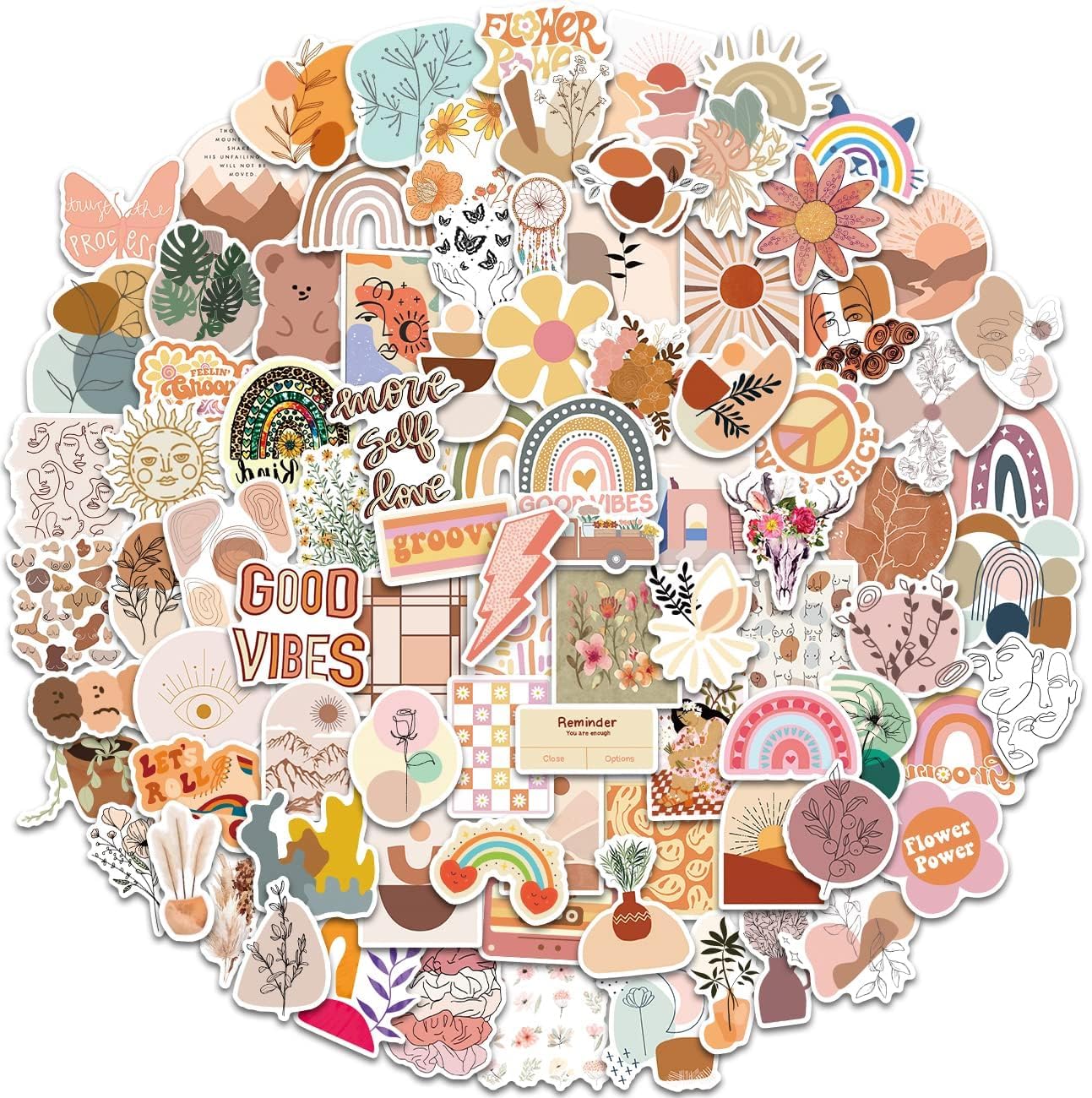 Mumoo Bear Pack of 200 Boho Stickers for Laptop, Phone, Water Bottle, Skateboard, Suitcase, Guitar, Pad, Cute Aesthetic Vinyl Stickers, Waterproof, Scrapbook Stickers