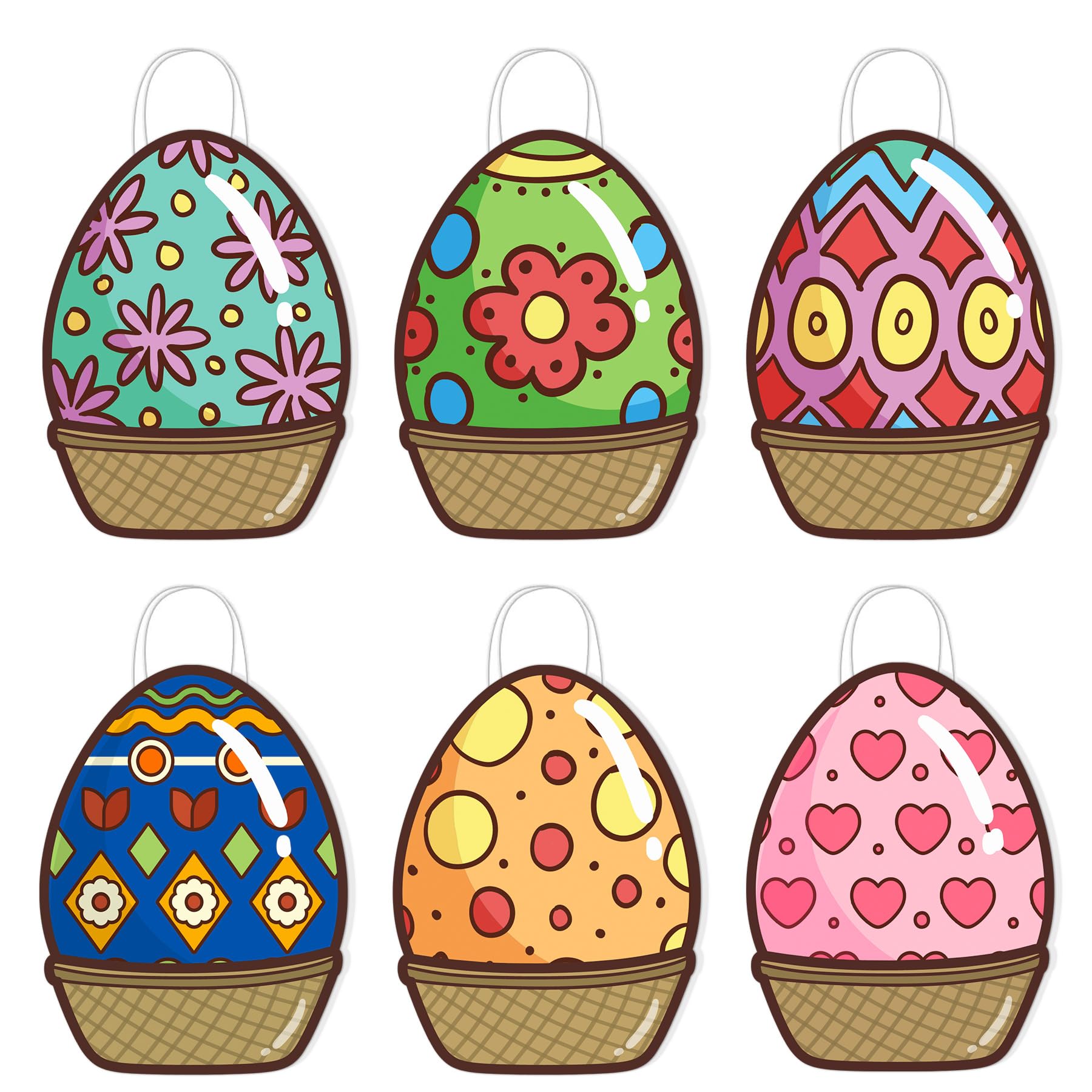 Larcenciel Easter Gift Bags with Handles - 6 Pcs Egg Party Favors, Unique Colorful Gift Wrap Goodie Bags for Kids Birthday Parties, 14.9x7.8x1.3in