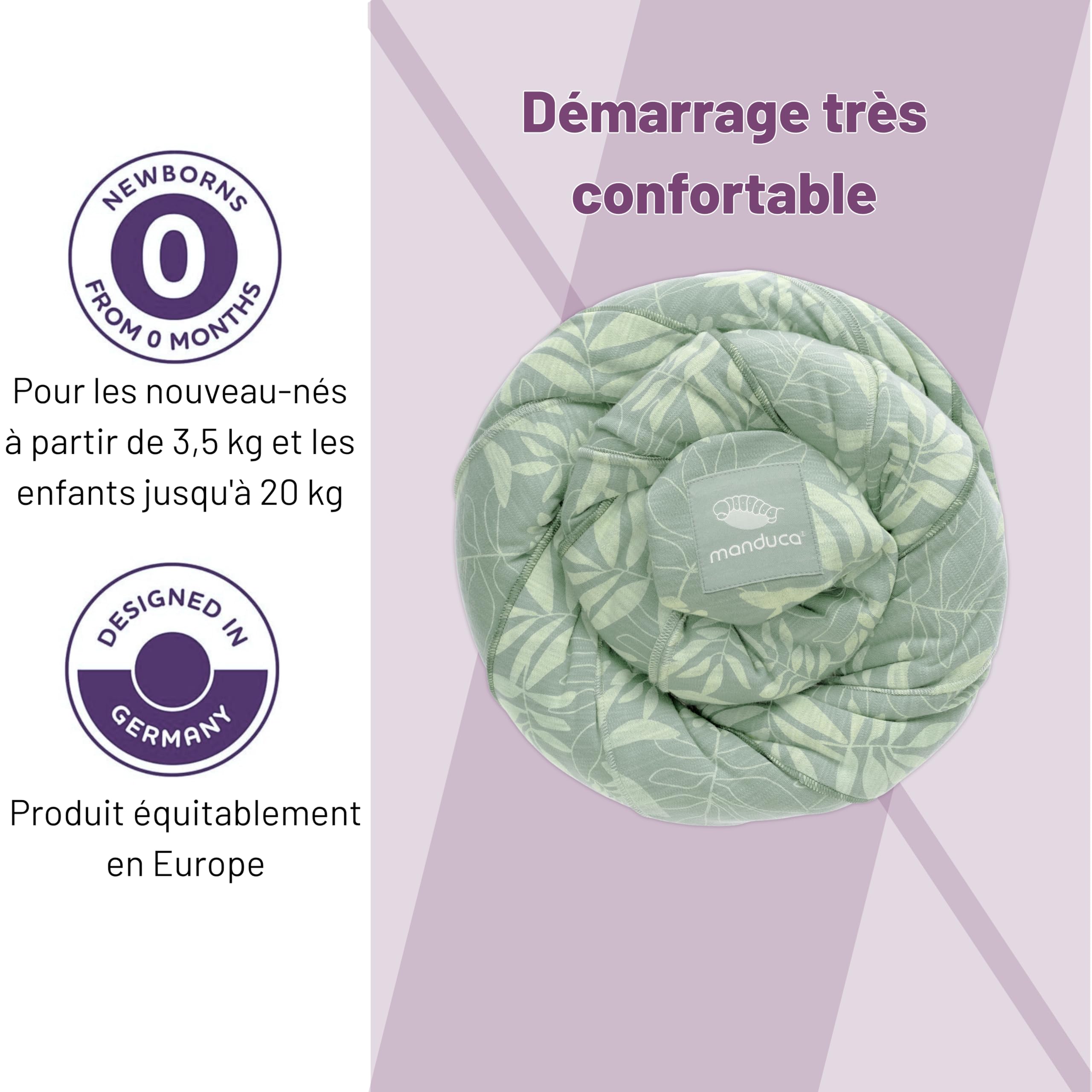 manduca Sling écharpe de portage - Porte-bébé élastique pour les nouveau-nés de la naissance à 15 kg - Botanic Green