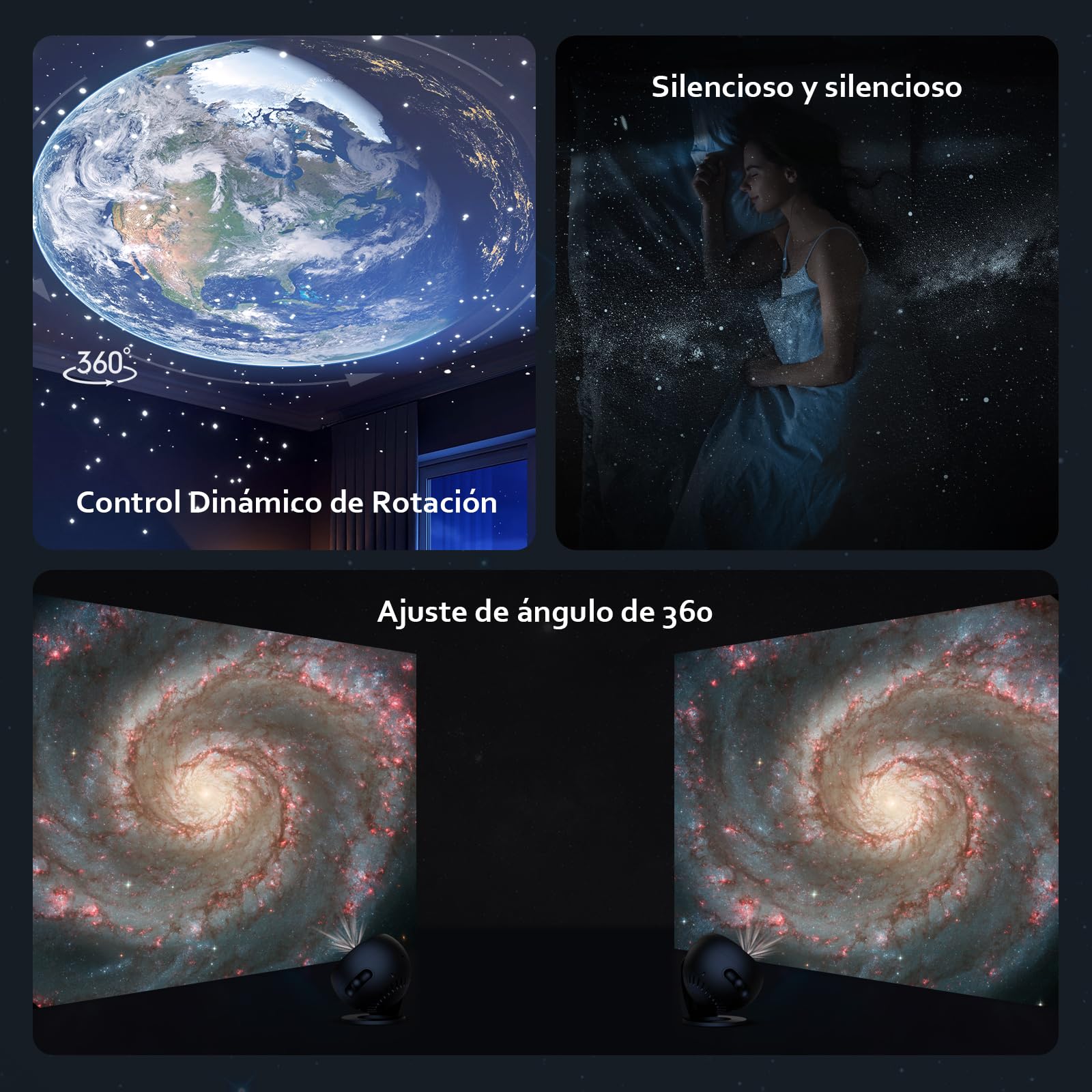 Proyector Galaxia, Proyector Estrellas Planetario Doméstico Techo Espacial Luz Nocturna con 3 Diapositivas de Vidrio HD, Galaxy Projector Pro para Niños Aultos