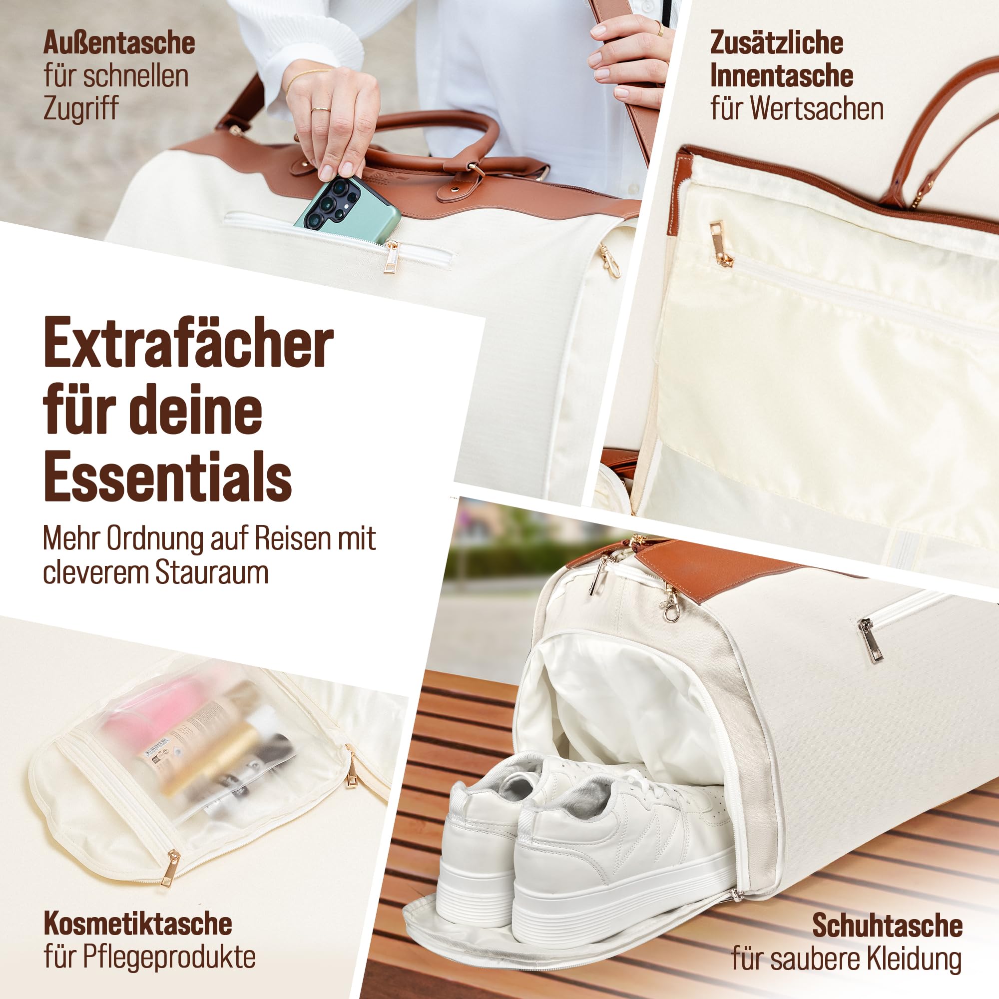 Kleidersack Reisetasche 40L Handgepäck – 2in1 Garment Bag mit Schuhfach – Knitterfrei für Anzug & Kleid – Business Weekender wasserabweisend – Premium Reisetasche Perfectly Organized