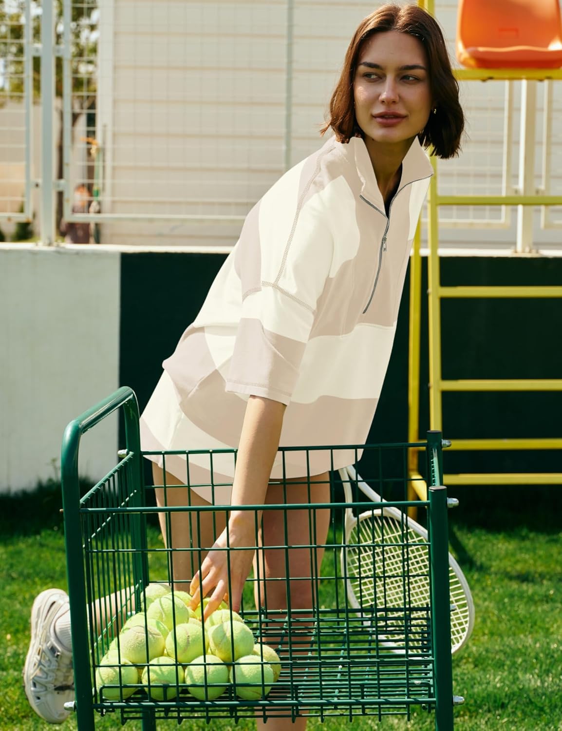 Panadila Women Striped Workout Set Two Piece Outfit Tracksuit Oversized Lounge Set Top and Shorts Sets with Pockets - Image 5