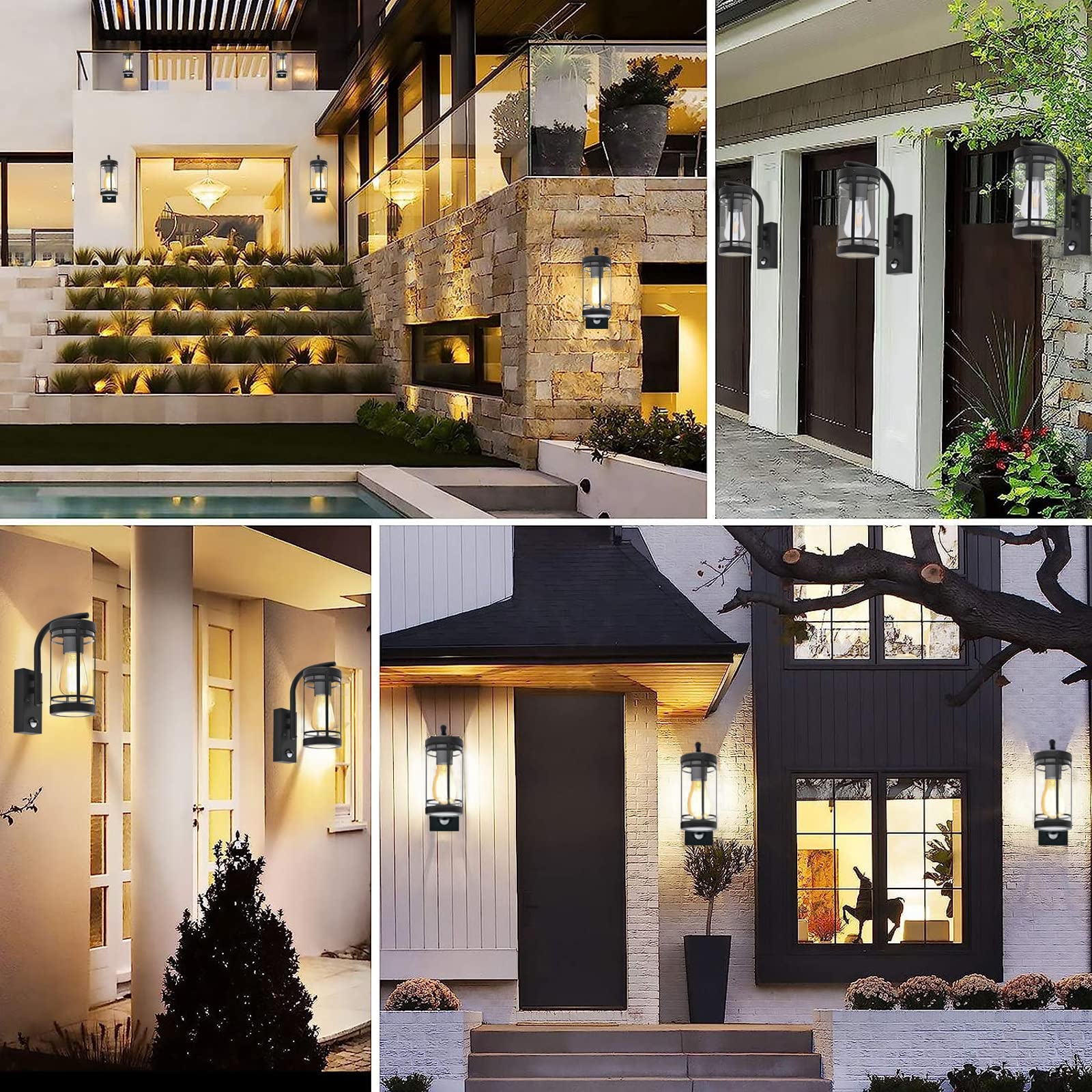 Aussenlampe mit bewegungsmelder,Edelstahl,IP44 wasserdicht,Anthrazit | E27 Fassung Moderne Außenlampe für Garten, Fassade und Haustür