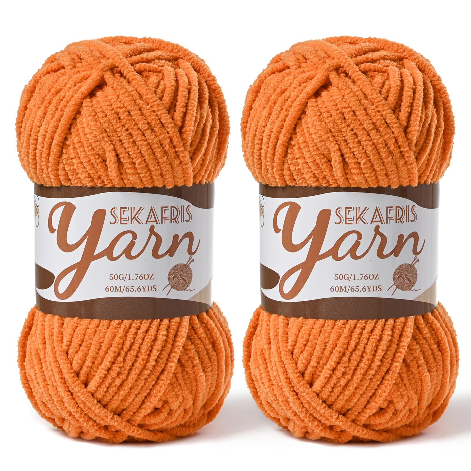 Chenille Yarn for Crocheting Crochet Orange Yarn 2 Pack