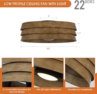 22 Flush Mount Ceiling Fan with Light and Remote Vintage Caged Ceiling Fan