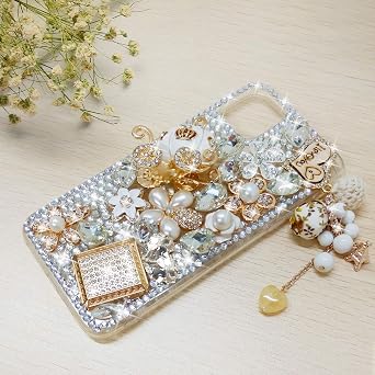 Guppy for iPhone 12 Mini Case Women Luxury 3D Bling Shiny Rhinestone Diamond Crystal Pearl Handmade Pendant Iron Tower Pumpkin Car Flowers Soft Protective Anti-Fall Case for iPhone 12 Mini 5.4