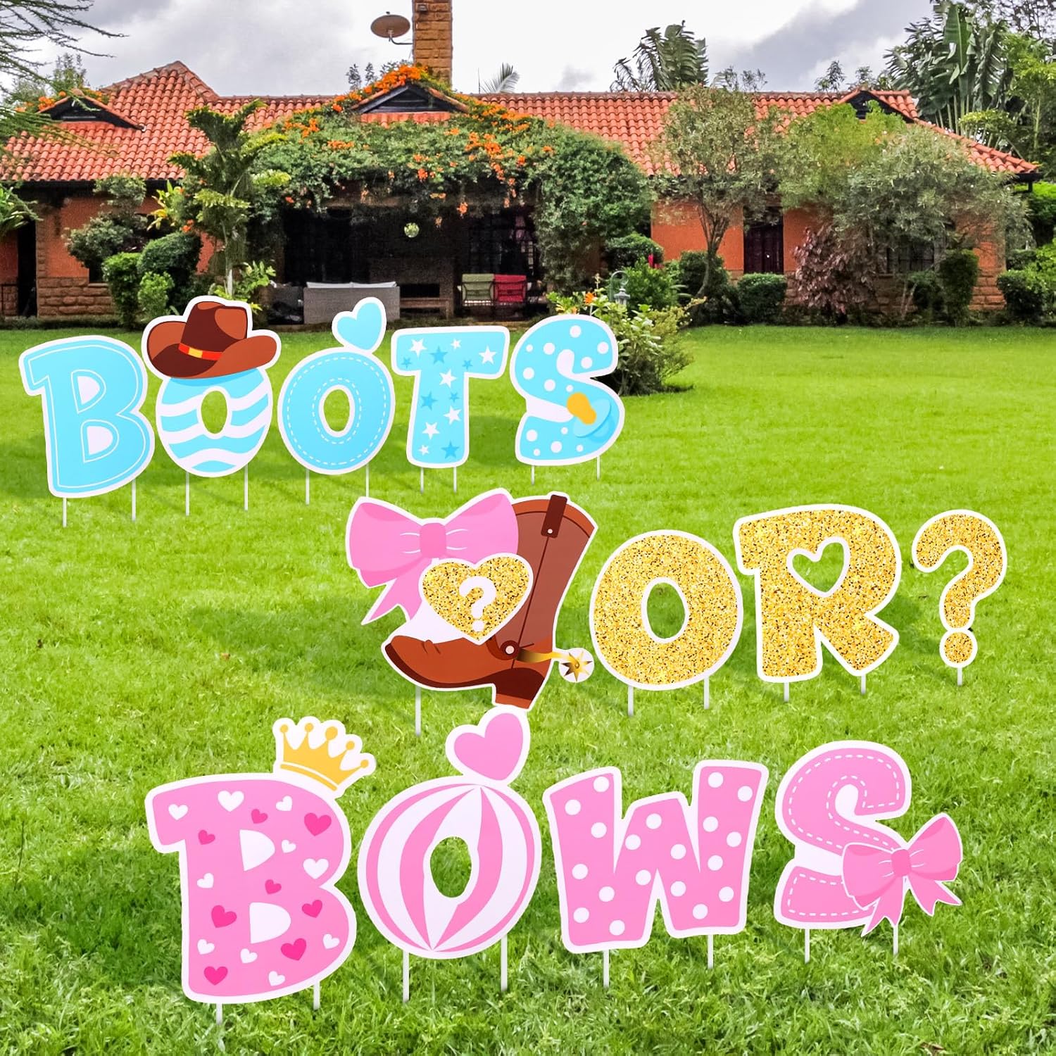 13 Pcs Boot or Bows Gender Reveal Party Decorations Baby Shower Yard Signs with Stakes Boots or Bows Sign Pink Cowgirl Cowboy Boy or Girl for Garden Lawn Gender Reveal Birthday Welcome Baby