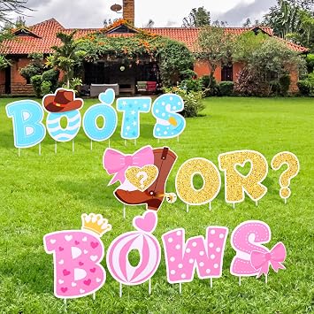 13 Pcs Boots or Bows Gender Reveal Yard Signs with Stakes