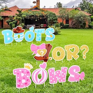 13 Pcs Boot or Bows Gender Reveal Party Decorations Baby Shower Yard Signs with Stakes Boots or Bows Sign Pink Cowgirl Cowboy Boy or Girl for Garden Lawn Gender Reveal Birthday Welcome Baby