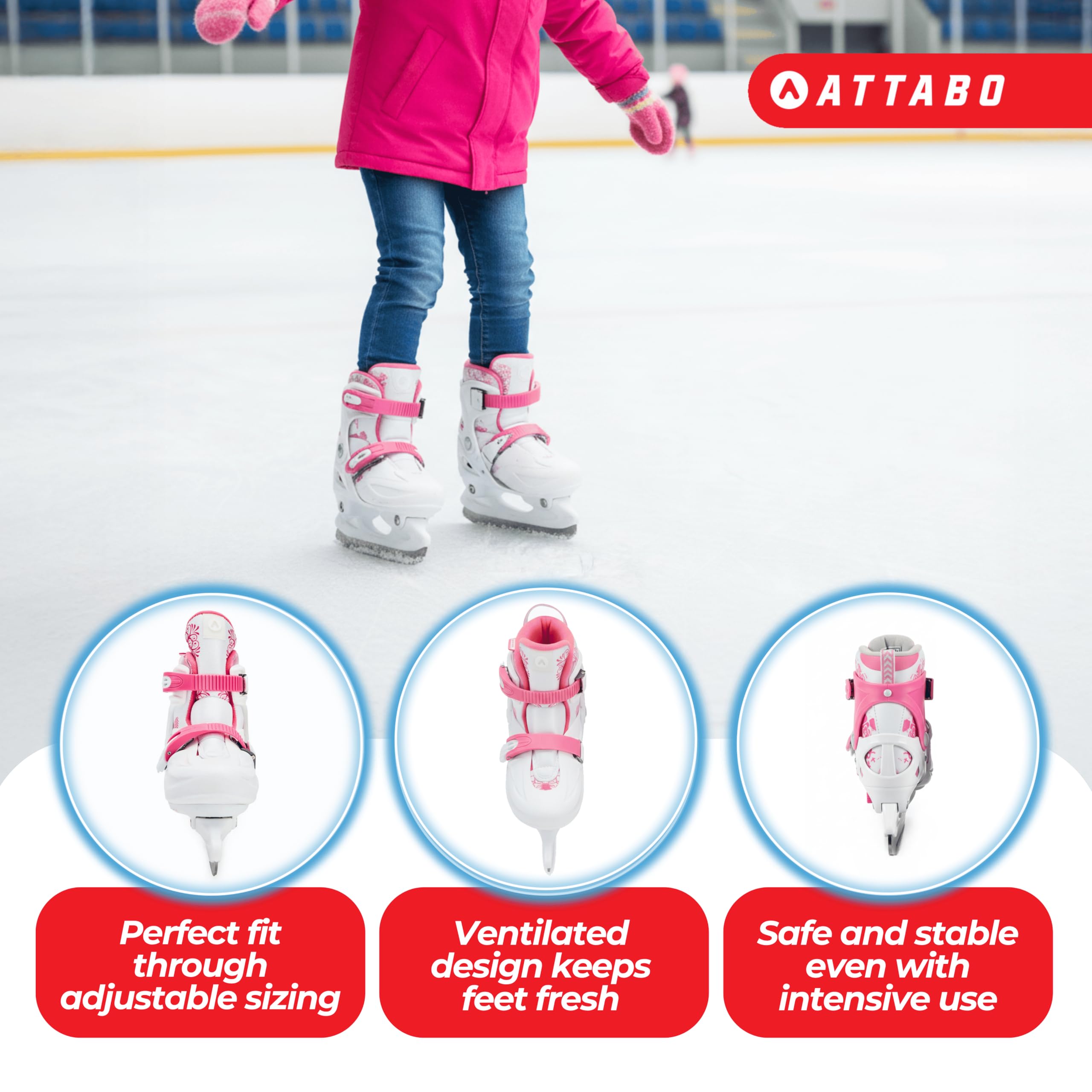 ATTABO KOA Kinder verstellbare Schlittschuhe | Freizeit Eislaufschuhe | PVC & PP Hartschale | Edelstahlkufen | Verstellbare Größe | Atmungsaktiv & sicher | Für Mädchen & Jungen