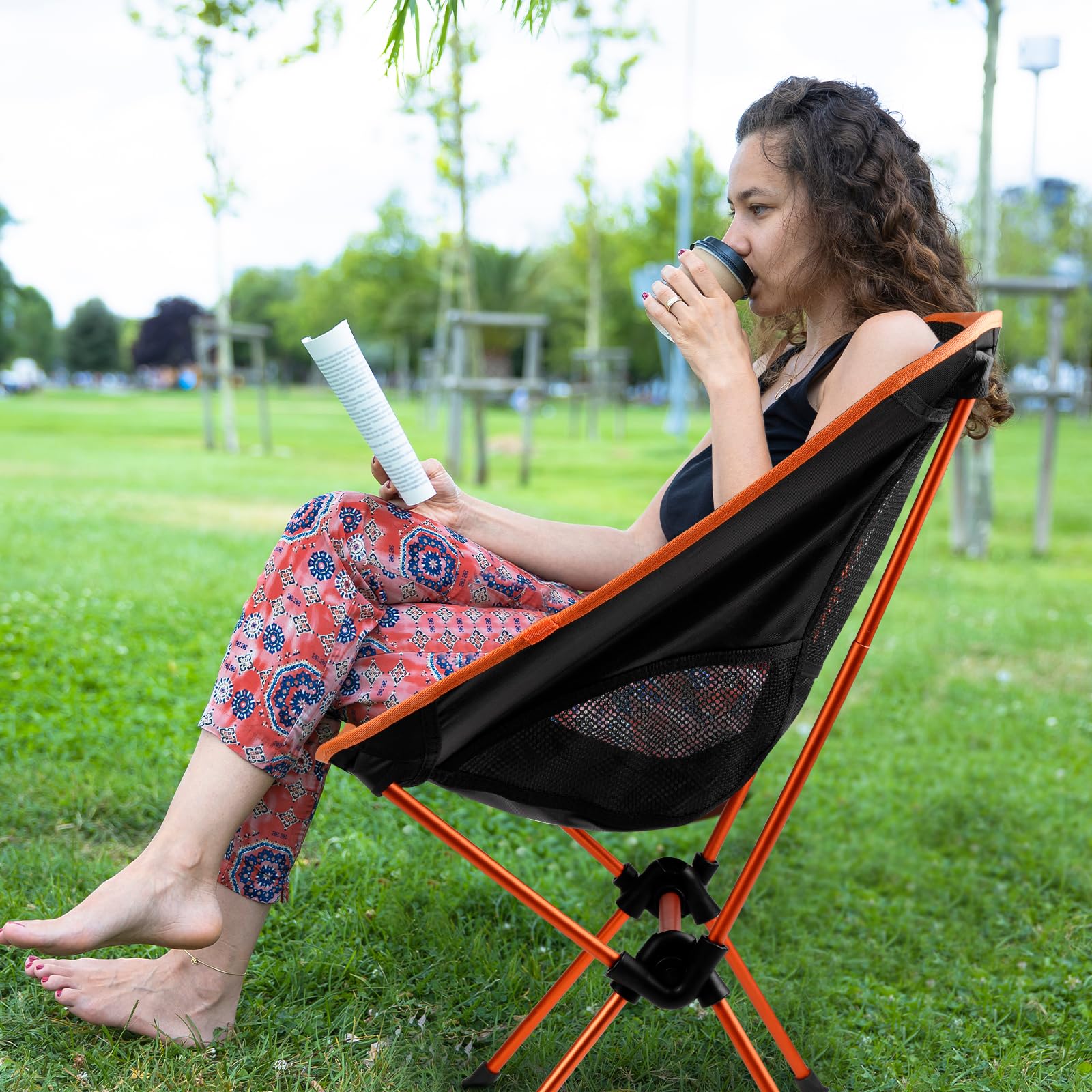Chaise Pliante Camping Légère - Noire, Portable Avec Sac, Supporte 113 Kg