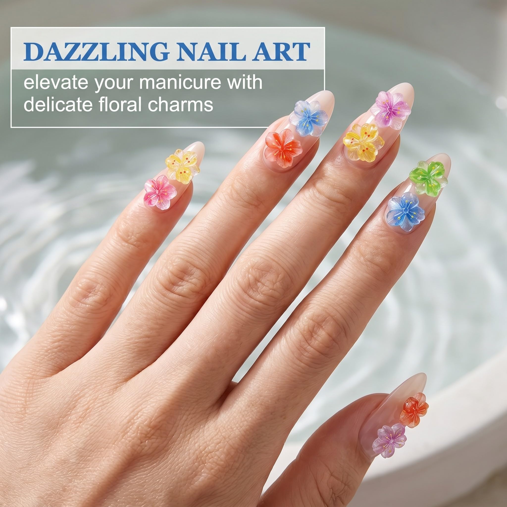 60 sztuk zawieszek do paznokci z kwiatami 3D, biżuteria do paznokci, przezroczyste cyrkonie, styl hawajski, dekoracja do paznokci z żywicy, do letniego manicure'u, akcesoria do samodzielnego wykonania