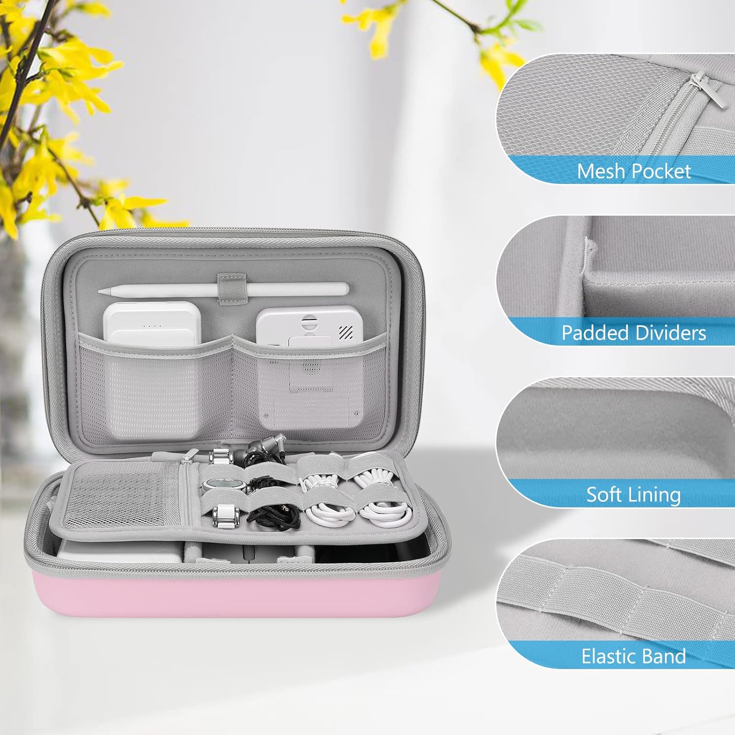 ProCase Hard Travel Electronic Organizer Case for MacBook Power Adapter Chargers Cables Power Bank Apple Magic Mouse Apple Pencil USB Flash Disk SD Card Small Portable Accessories Bag