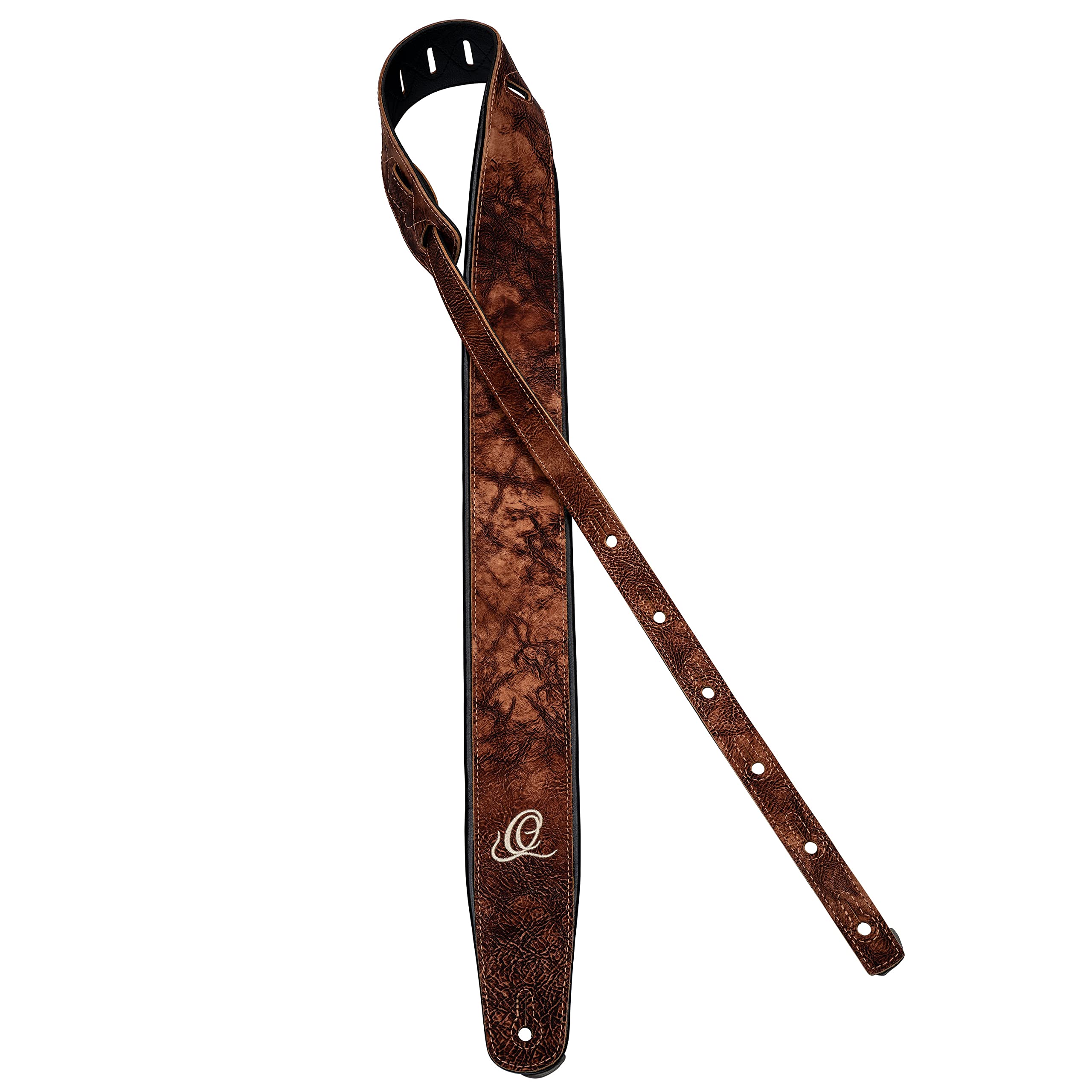 Ortega Guitars Tracolla per Chitarra Regolabile – Chitarra Acustica / Elettrica, Basso Acustico / Elettrico – Classic Series – Vera Pelle, Chestnut Tree (OSCL-2)