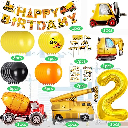Miniatura 2 de Suministros de fiesta de cumpleaños de construcción de 2 años de edad, globos de construcción, kit de guirnalda de globos para decoración de fiesta