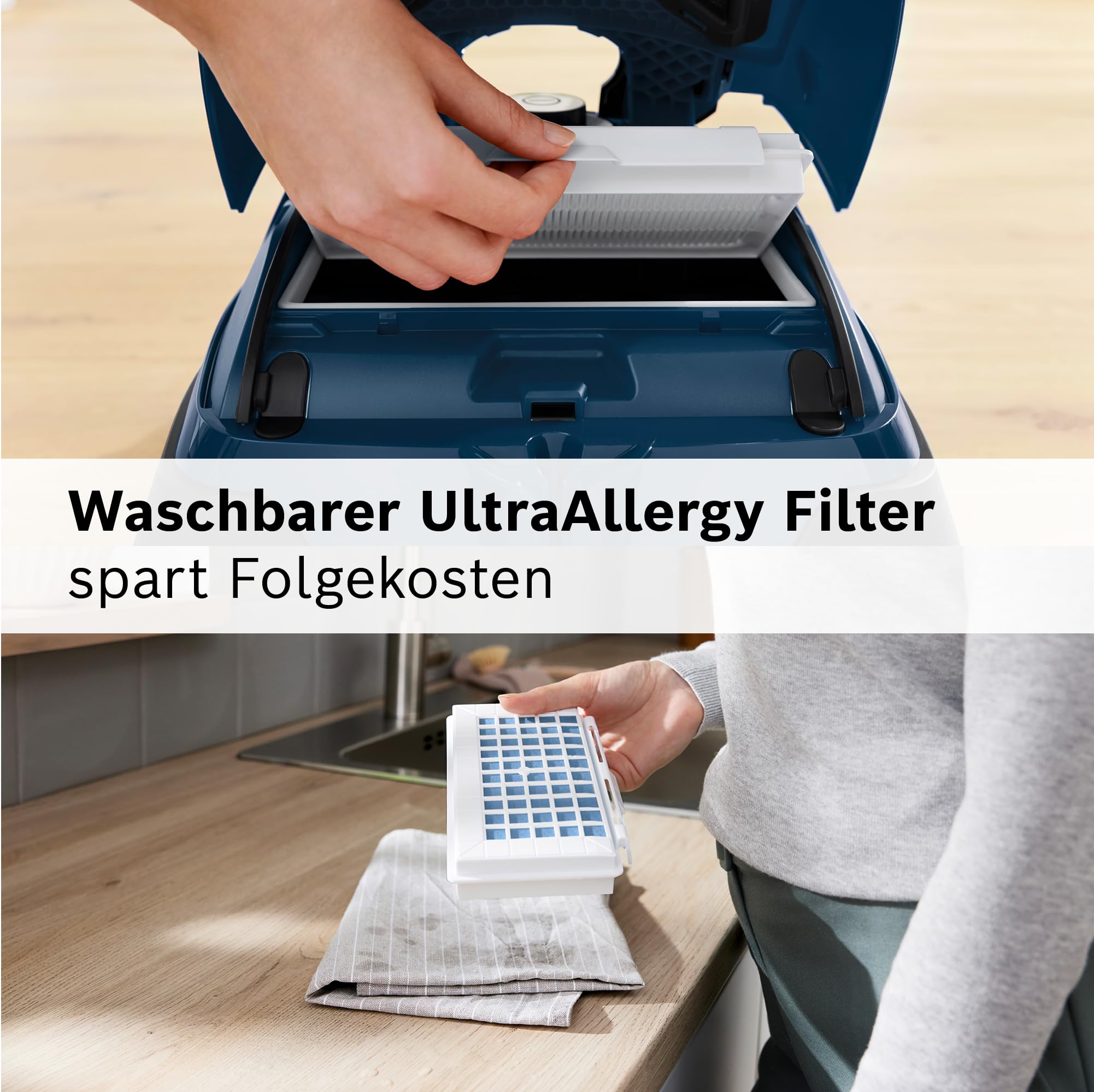 Bosch Staubsauger mit Beutel Serie 8 BGL8XPER, ideal für Allergiker, Hygiene-Filter, 10 Jahre Motorgarantie, XXL-Polsterdüse, XXL-Fugendüse, langes Kabel, Made in Germany, leise, 700 W, blau