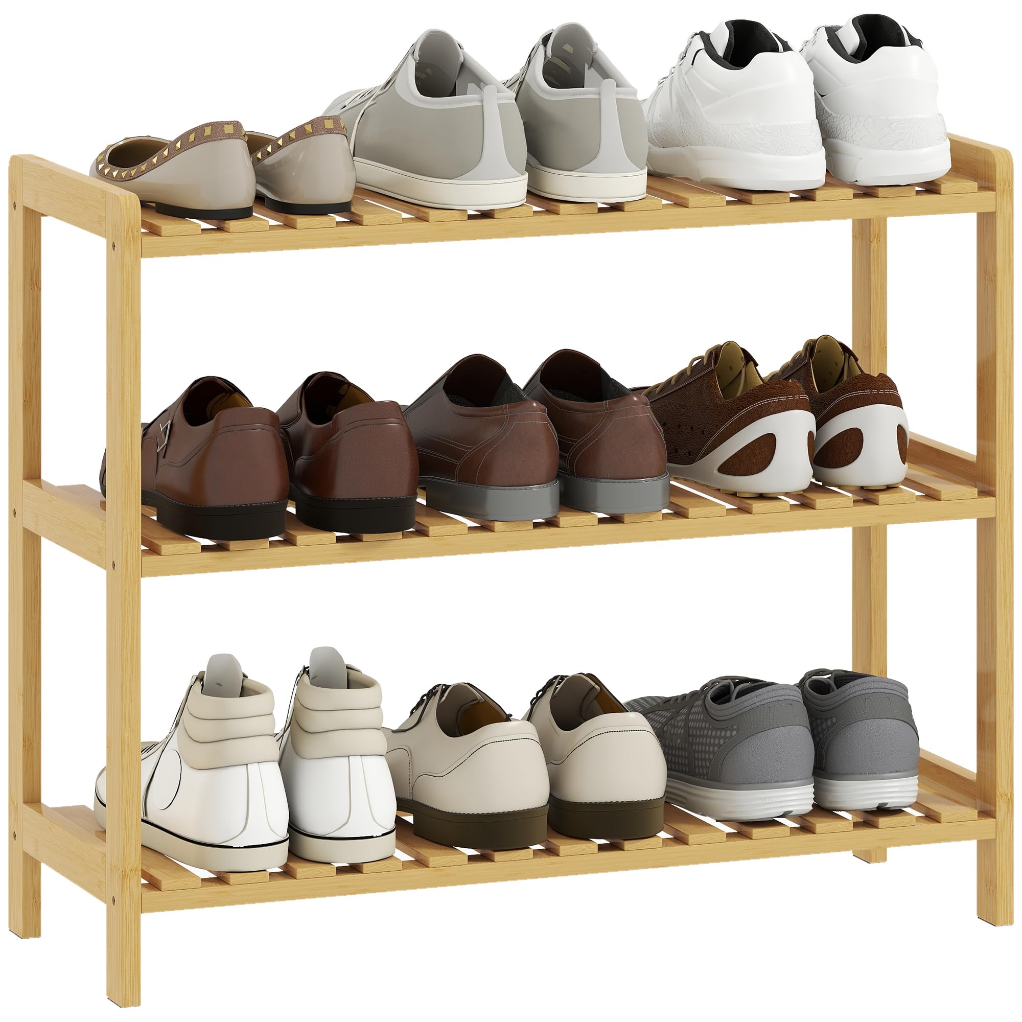 HOMCOM Zapatero de 3 Niveles de Bambú para 9 Pares 70x26x57,5 cm Natural | Estantería de Zapatos, para Entrada, Pasillo, Dormitorio