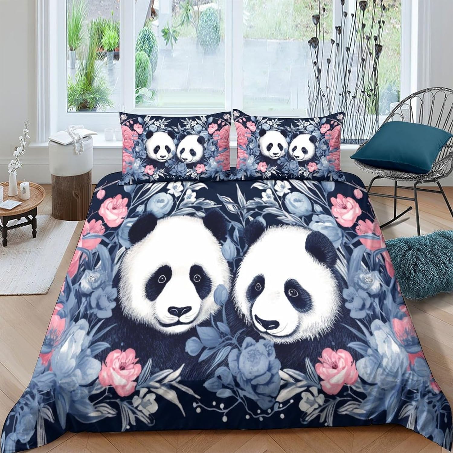 Housse de couette panda 260x230 cm avec 2 taies d'oreiller en microfibres