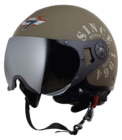 Steelbird SB-27 ABS 7Wings Tank Open Face Graphic Helmet (Medium 580 mm, Matt Desert Storm/Desert Storm Helmet Fitted with Clear Visor and Extra Chrome Silver Visor)