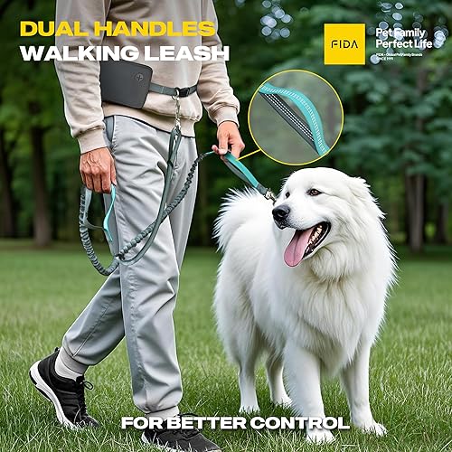 Miniatura 3 de Fida Correa de perro 3 en 1 manos libres con bolsa de cremallera, correas elásticas y reflectantes Correa ajustable de 5 a 8 pies para correr con