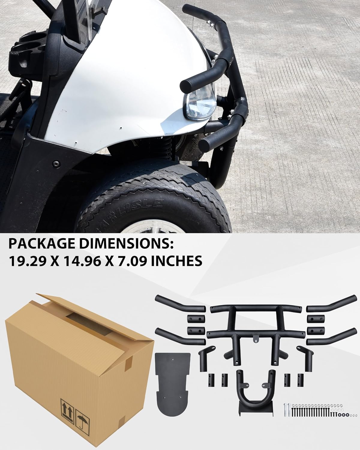 SAUTVS Front Brush Guard Compatible with E-Z-GO RXV 2008-2015, Combined Black Powder Coated Steel Front Bumper Guard for EZGO RXV Golf Cart 2008-2015 Accessories