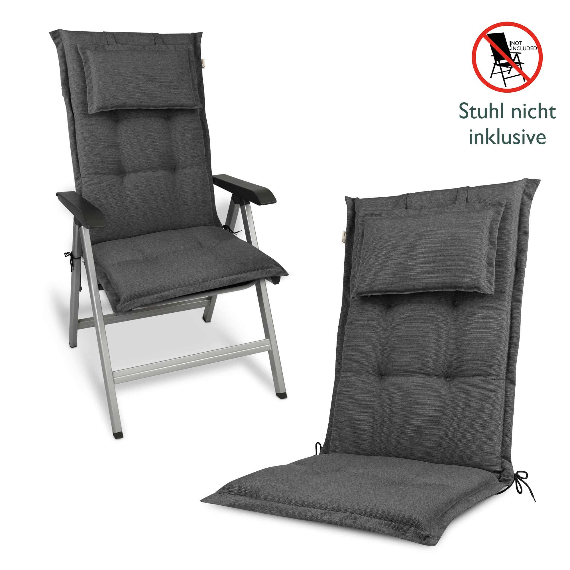 Beautissu 2er Set Premium Gartenstuhlauflage Hochlehner Dicke Polster | 120x50x7cm Anthrazit robuster Stoff & UV-Lichtechtheit Auflagen für Gartenstuhl Sitzkissen Auflage Sitzpolster HighLux HL