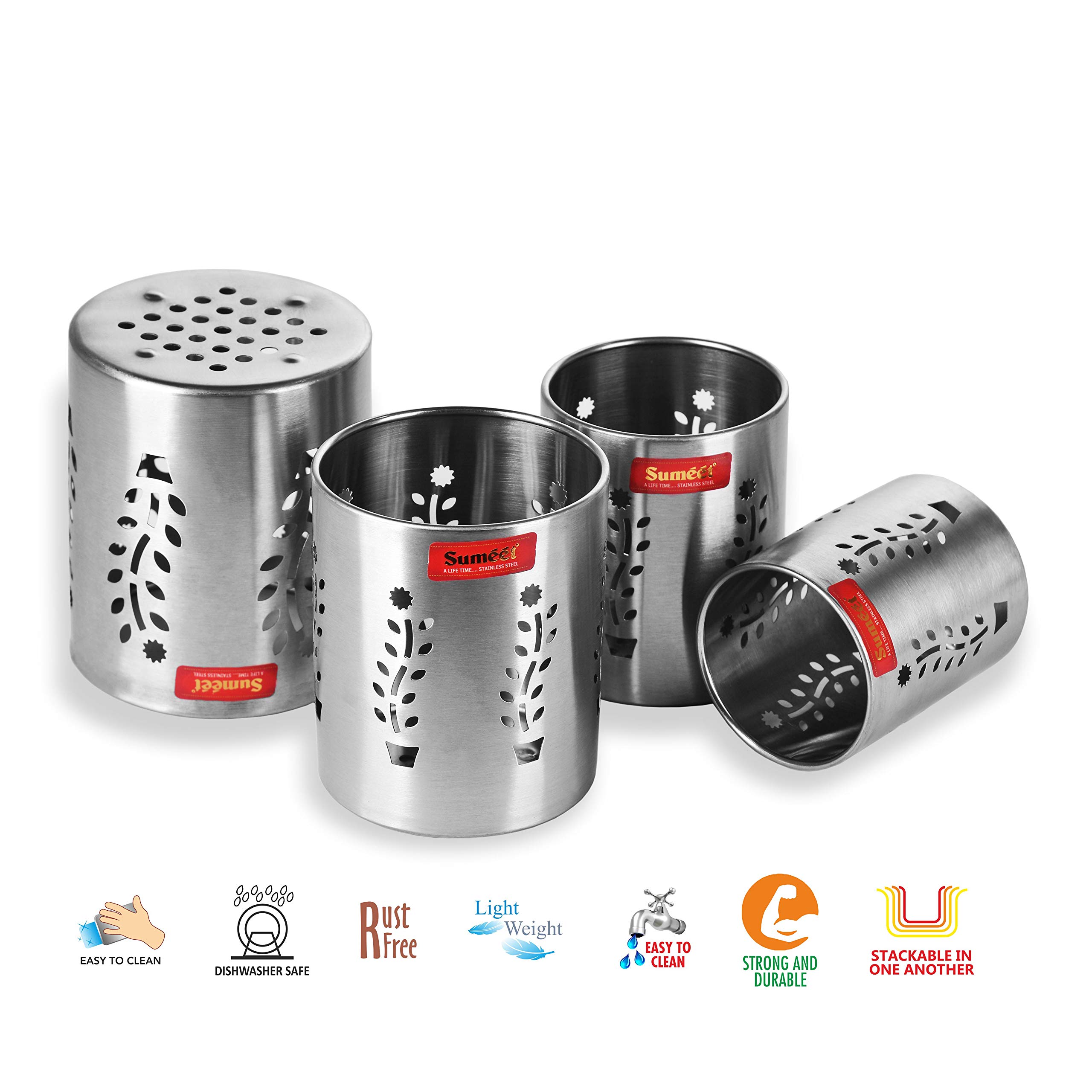 Sumeet Stainless Steel Multi Purpose Spoon Holder, Cutlery Holder Stand Set of 4 Pc