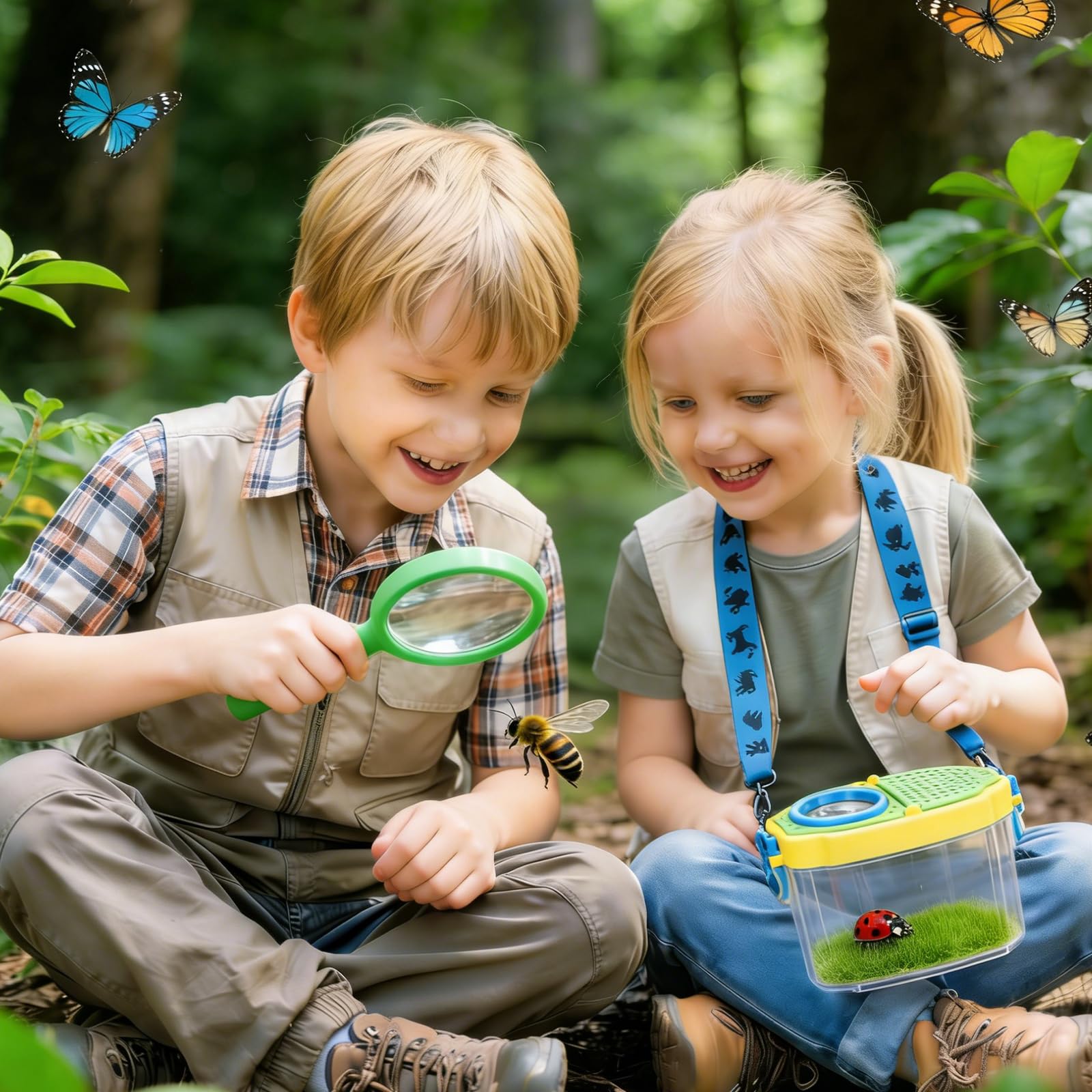Conjunto Explorador al Aire Libre Kit de Exploración para Niños, Incluye Red para Mariposas, Recipiente para Insectos, Atrapador de Insectos, Caja de Observación, Pinzas para Insectos