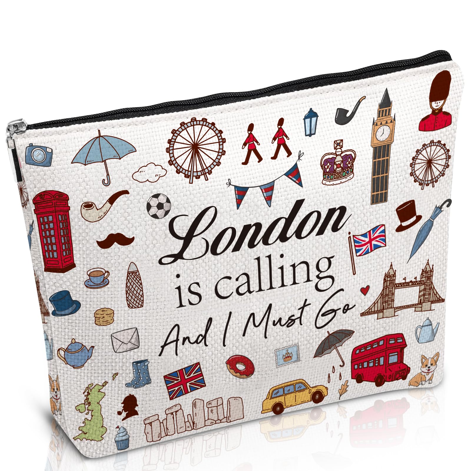 Sponsored Ad - London Travel Souvenirs Gifts - British Travel Must Have Essentials, British Themed Gifts, London Is Calling and I Must Go Makeup Bags Cosmetic Toiletry Pouch for Women Girls Friends