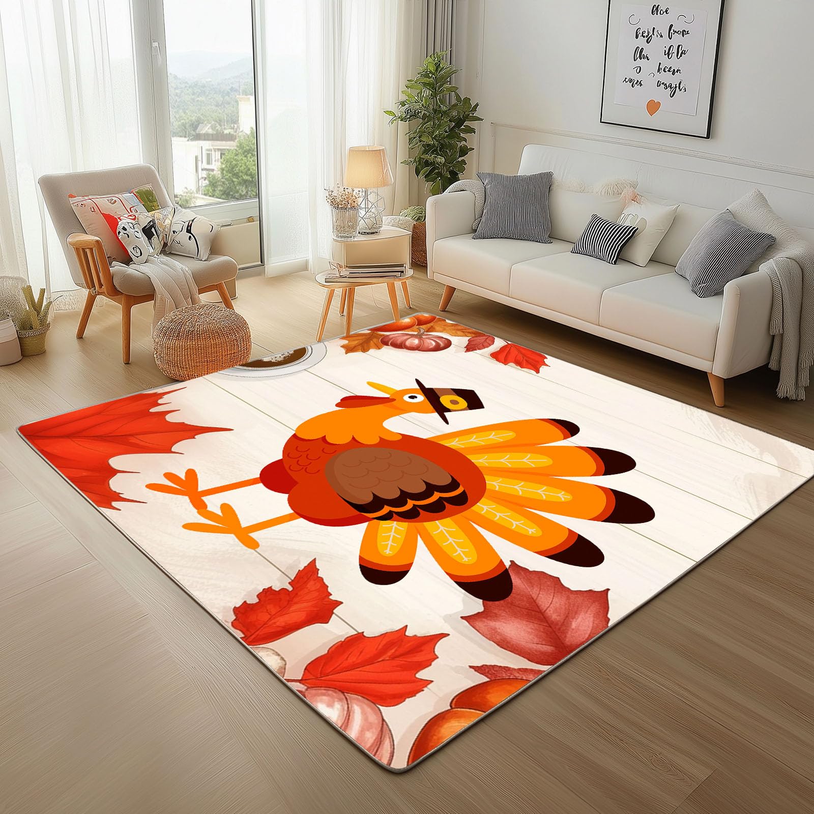 Tapis Chambre d'enfant Antidérapant et Doux Moelleux Thanksgiving Poils Ras