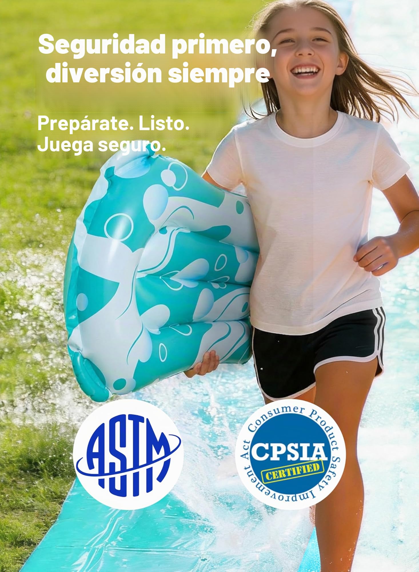 JOYIN Tobogán de Agua de 22,5 pies/685.8cm con 2 Tablas deslizantes, tobogán de césped de Verano con rociador Incorporado, Juguete acuático para niños al Aire Libre, Azul, Azul Claro
