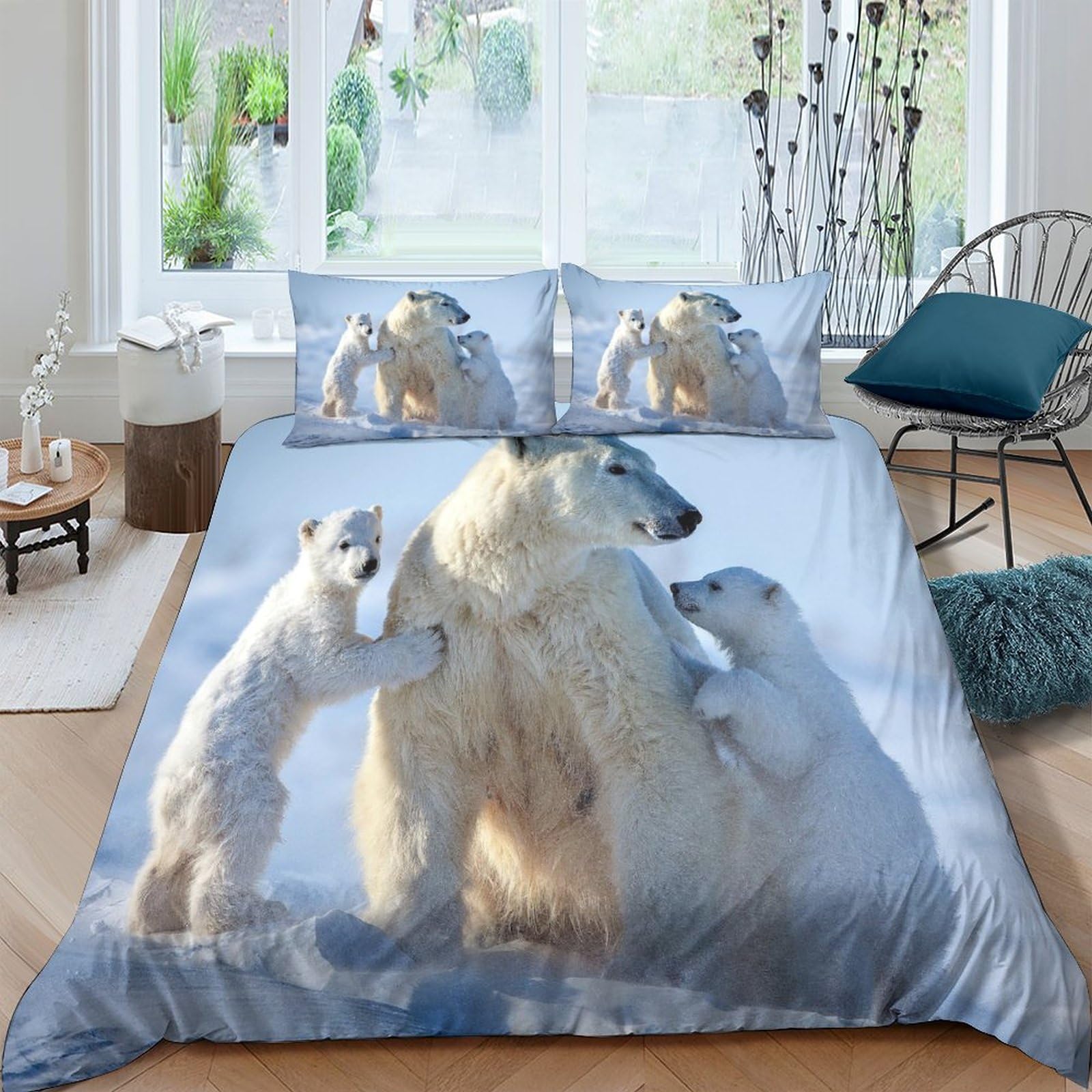 BARDYS Polar Bear Hot Choice for Boys，girls Bedding Set with Zipper Closure 3D Printed Comforter Cover Animals Duvet Cover Set Soft Microfiber Quilt Cover with Pillowcaser King（220x240cm）
