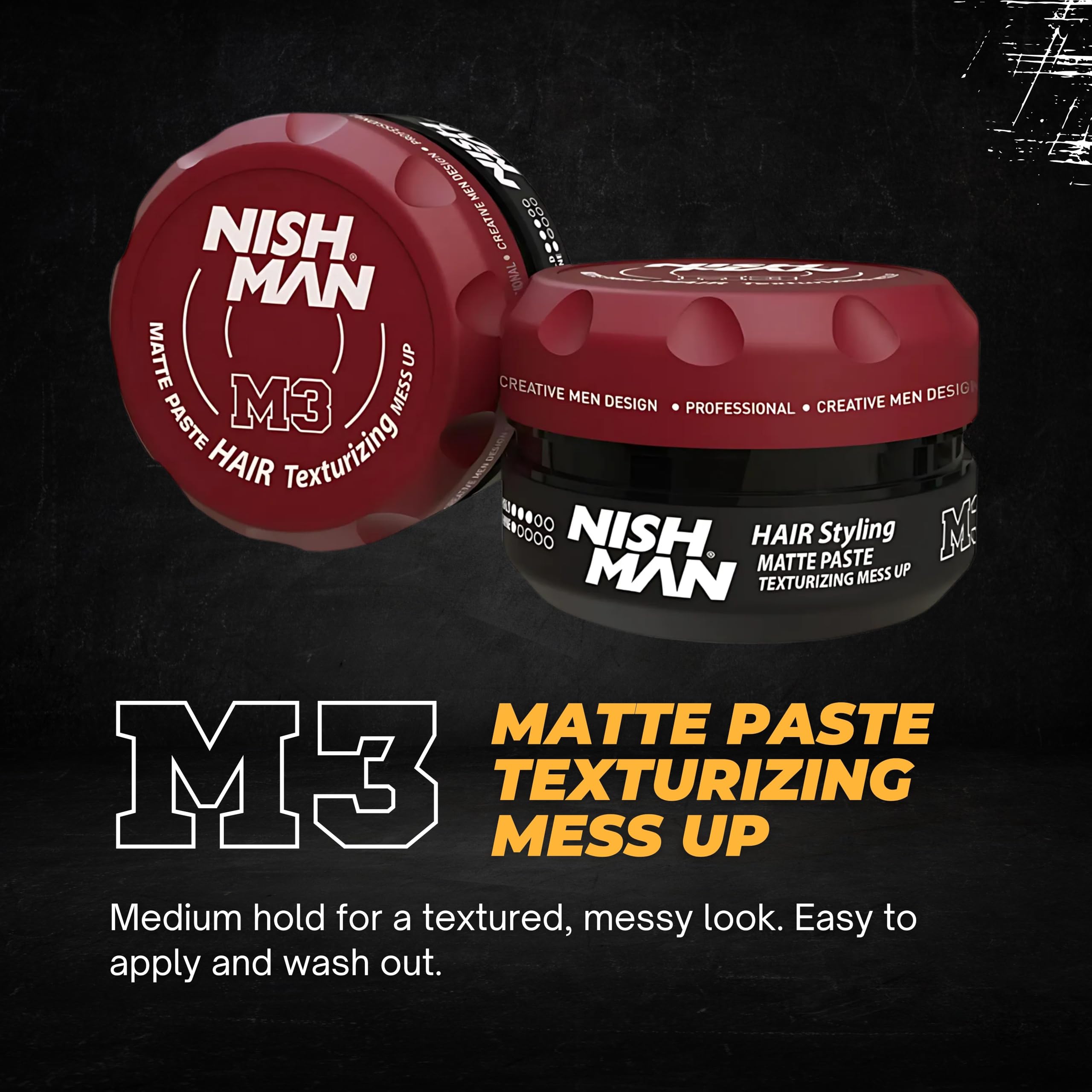 NISHMAN M3 Hair Styling Wax - Matte Paste Texturising Mess Up 100g - Matte Finish, Flexibile Hold, Natural Look - Image 2