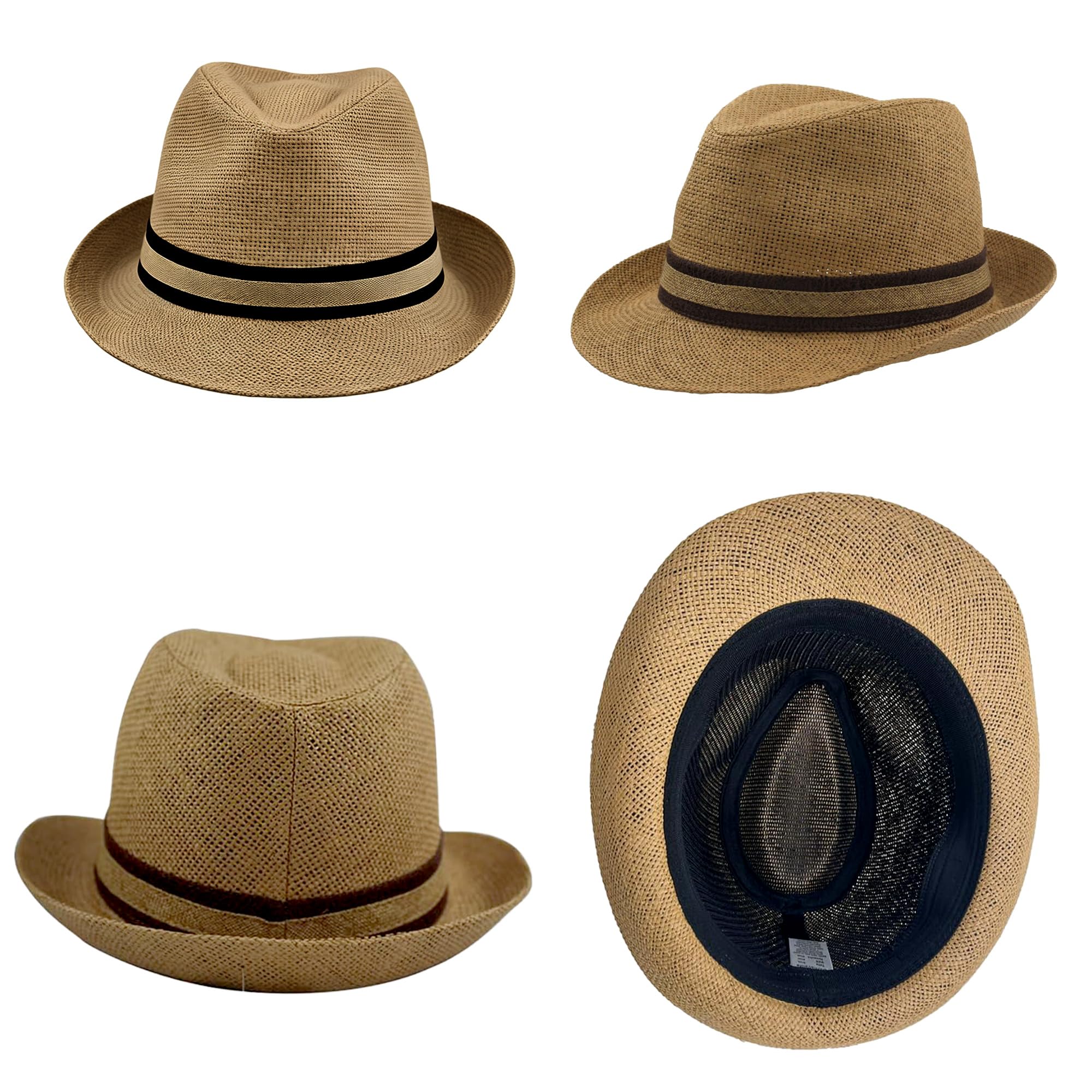 Fedora Chapeau unisexe en paille avec ruban décoratif, élégant et respirant pour l'été, idéal pour la plage, les voyages ou les tenues décontractées