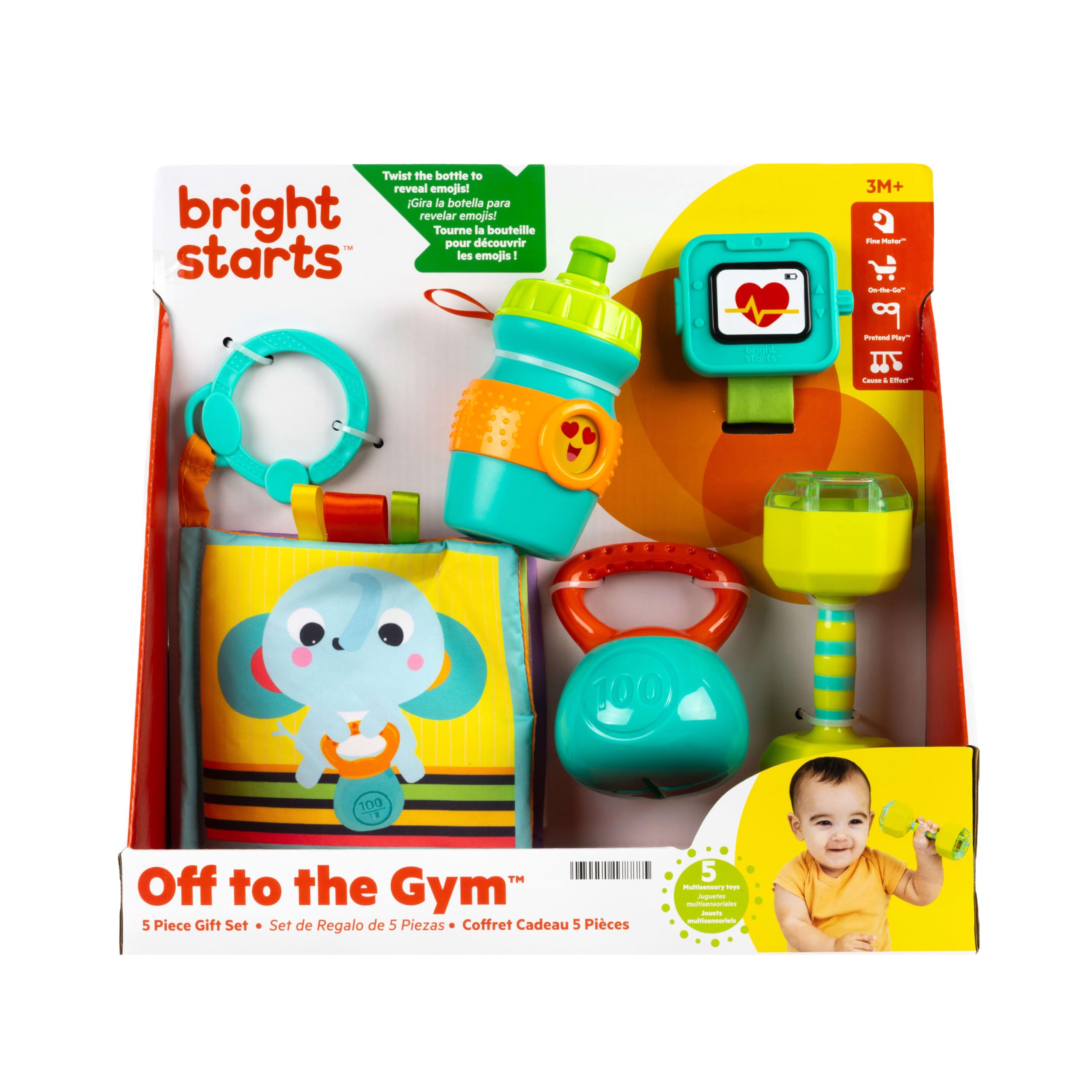 Bright Starts Off to the Gym 5 Piece Baby Toy Gift Set, Rattles &amp; Sensory Toys, Soft Crinkle Book, Unisex, 3M+
