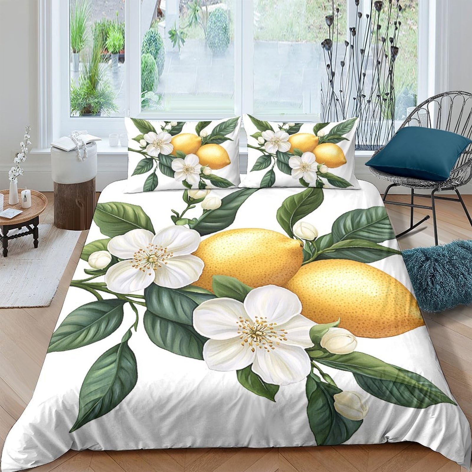Ctjqhvkz Style-4 3D Printed Lemon Blossom Fitted Sheet Microfiber Soft Breathable Citrus Flower Bed Cover For Bedroom Dorm Decor Single（135X200cm）