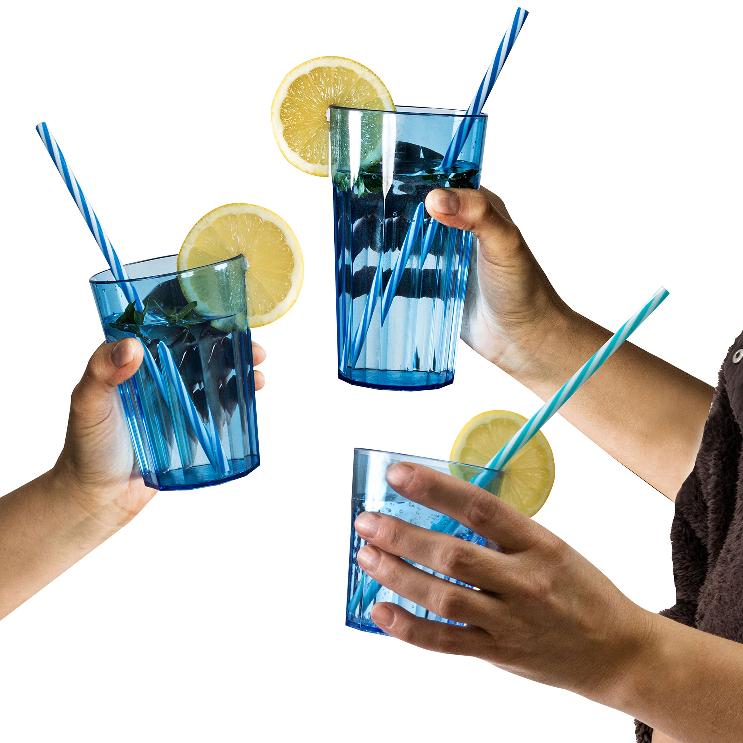 12 Stück Acryl Trinkglas BLAU 4 Personen 250, 450 630ml Glas Set Kunststoff