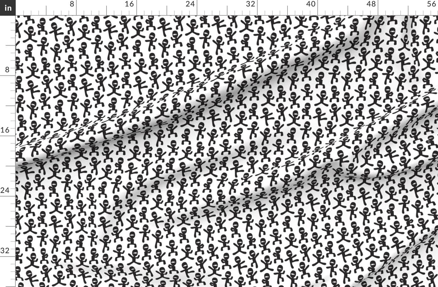 Spoonflower Fabric - Karate Fun Monochrome Nursery Whimsical Printed on Organic Cotton Sateen Fabric by The Yard - Sewing Quilting Apparel Home Decor
