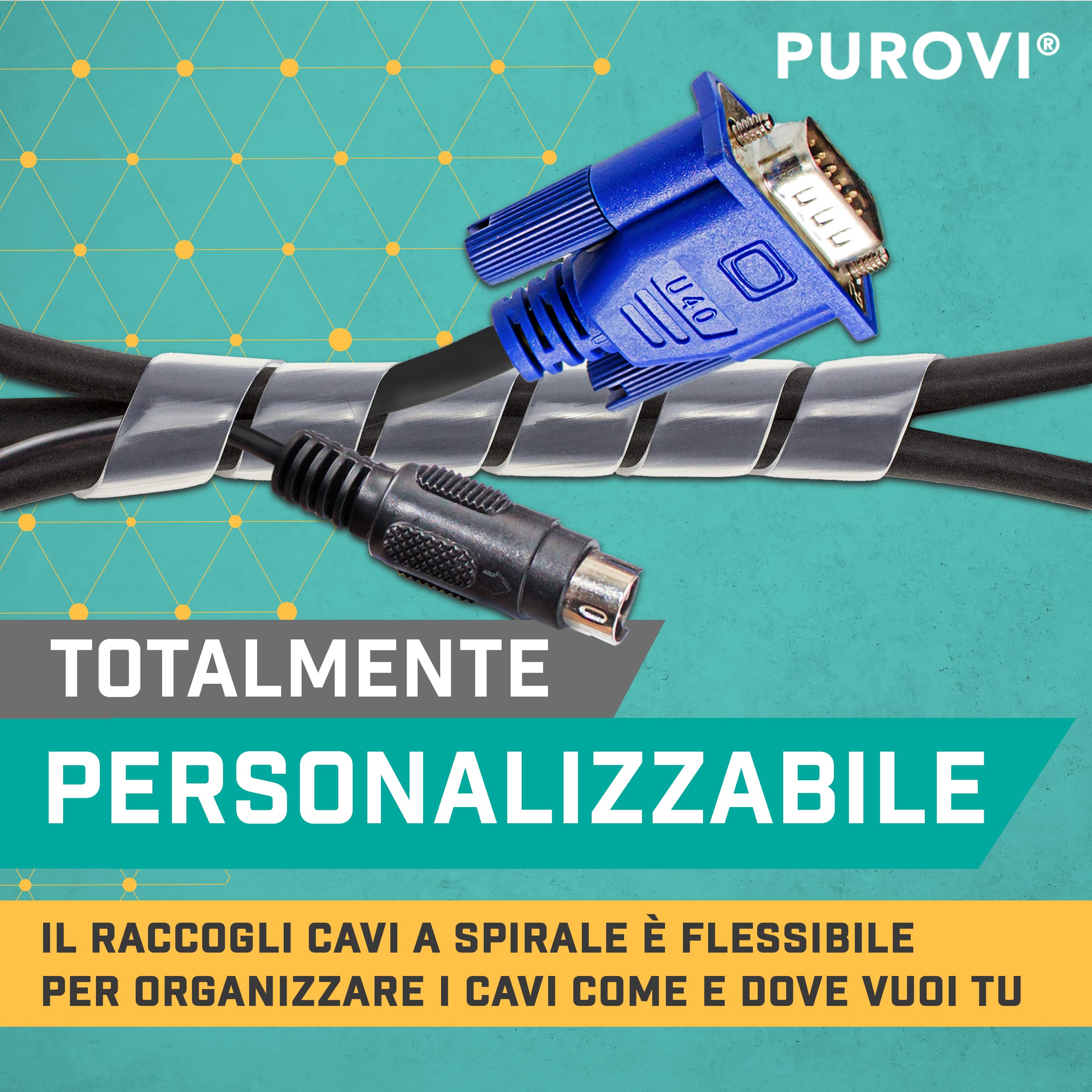 Raccogli Cavi - Guaina Copri Cavi Elettrici Trasparente Flessibile ed Espandibile, 10m - Cavo Spiralato per Nascondere Fili - Organizza e Proteggi Cavi