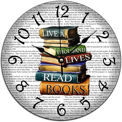 ArogGeld Lived A Thousand Lives Read Books - Reloj de pared de madera, funciona con pilas, reloj de madera silencioso para leer libros, regalo para