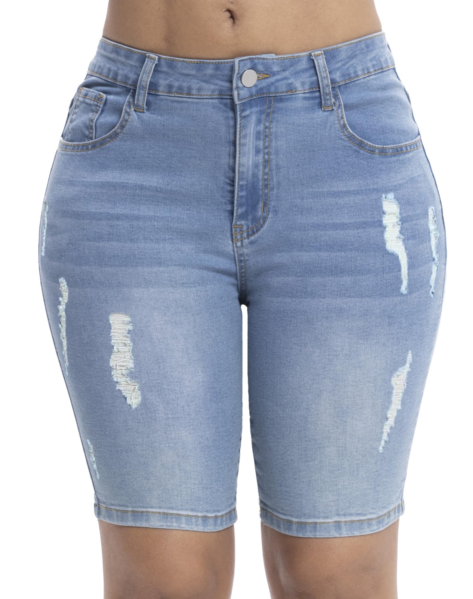 Myzellia Women's Ripped Stretchy Bermuda Shorts High Waisted Long Denim Jean Shorts