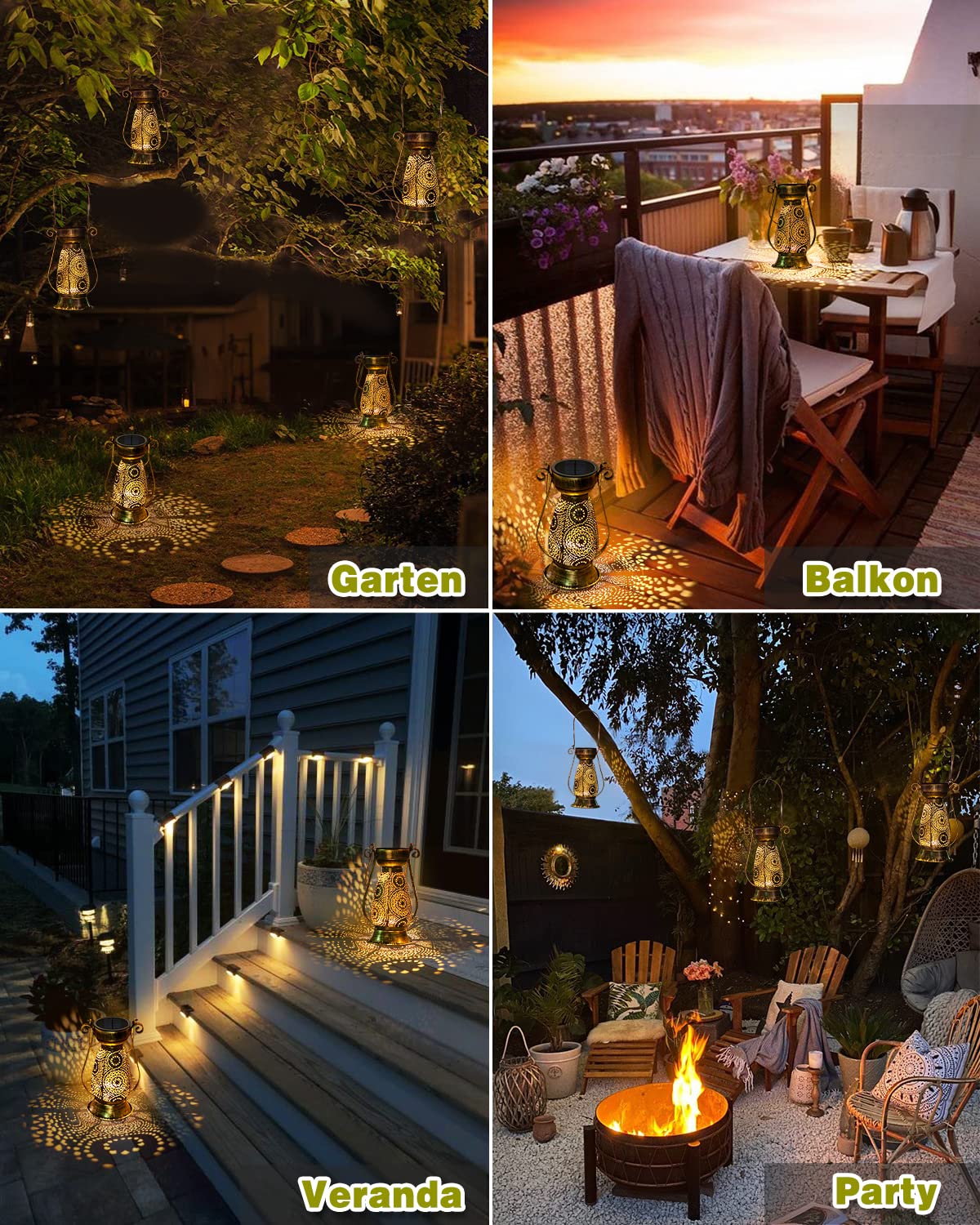2 farolillos solares marroquíes para exteriores, farolillos solares de metal dorado retro para exteriores, IP65, resistentes al agua, para exteriores, para jardín, balcón, Navidad, regalos para