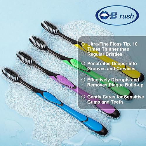 Miniatura 5 de Cepillo de dientes con hilo dental extra suave, cepillos de dientes manuales de cerdas de hilo dental para adultos, dientes sensibles y encías